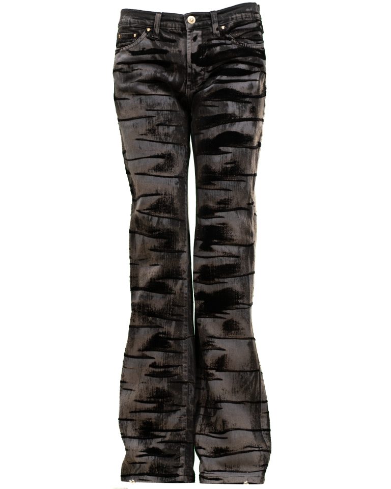 Versace Pantalone in jeans con disegno velluto nero e dorato