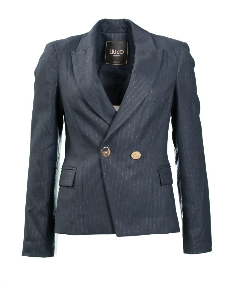 Liu Jo Blazer donna – Doppiopetto gessato blu navy con bottoni dorati