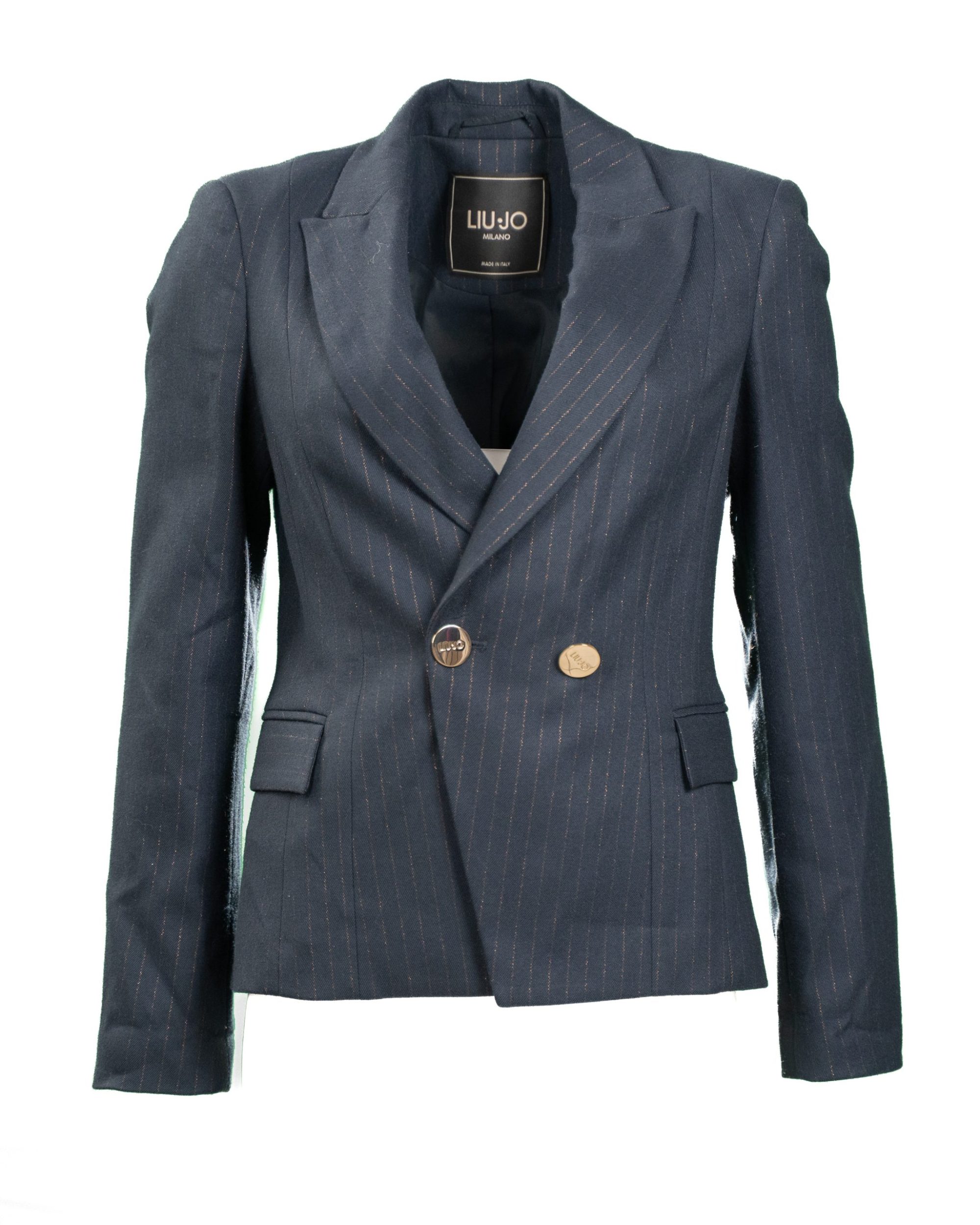 Liu Jo Blazer donna – Doppiopetto gessato blu navy con bottoni dorati
