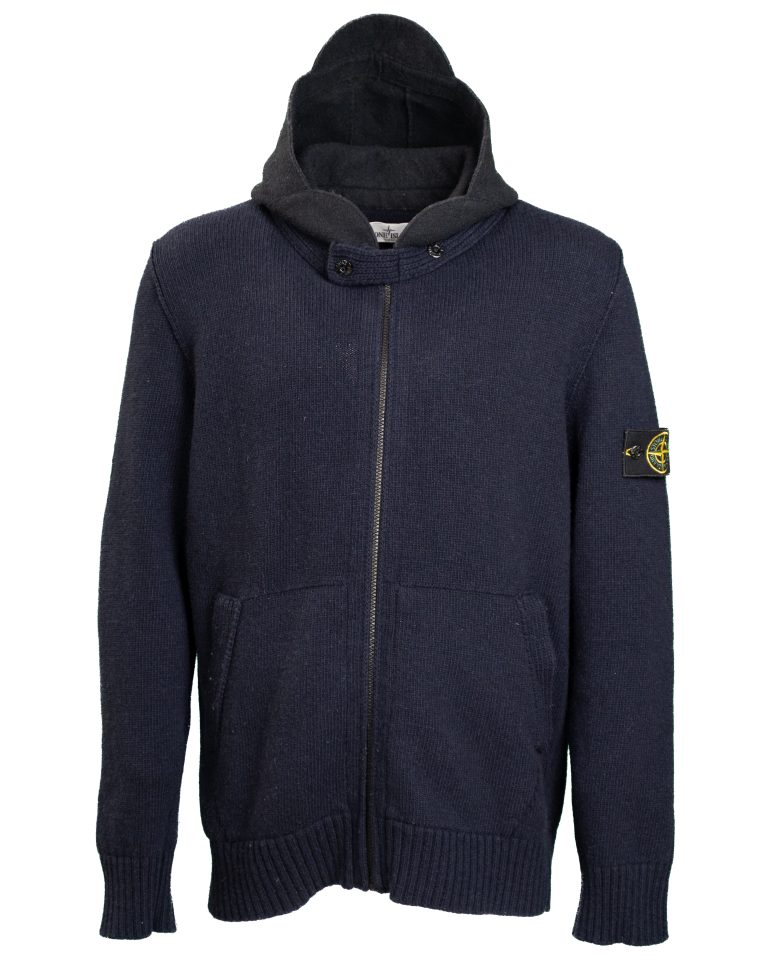 Maglione Stone Island da Uomo Blue in Lana con Cappuccio e Zip