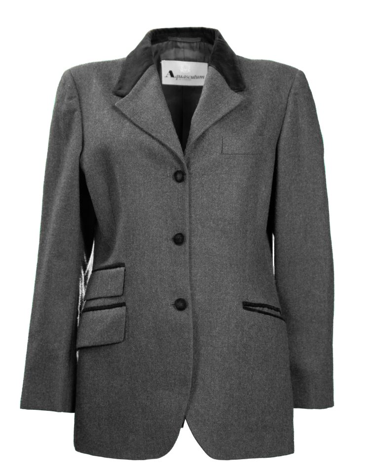 Aquascutum Giacca donna – Blazer da equitazione in lana grigio con profili in velluto