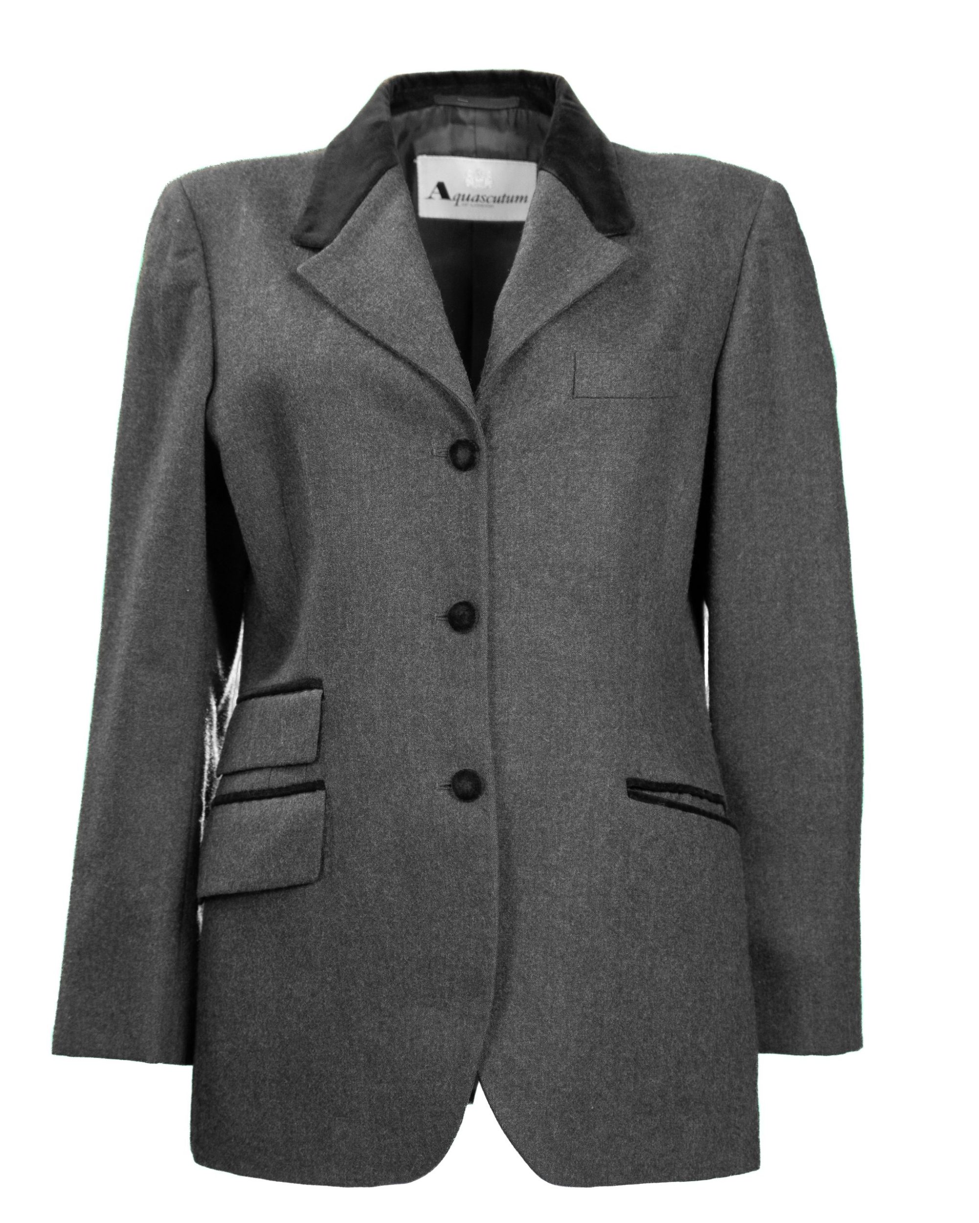 Aquascutum Giacca donna – Blazer da equitazione in lana grigio con profili in velluto