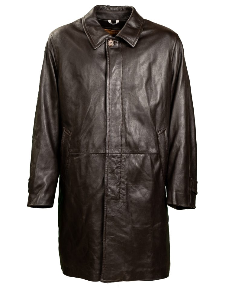 Cappotto artigianale da uomo in pelle con interno in lapin color testa di moro
