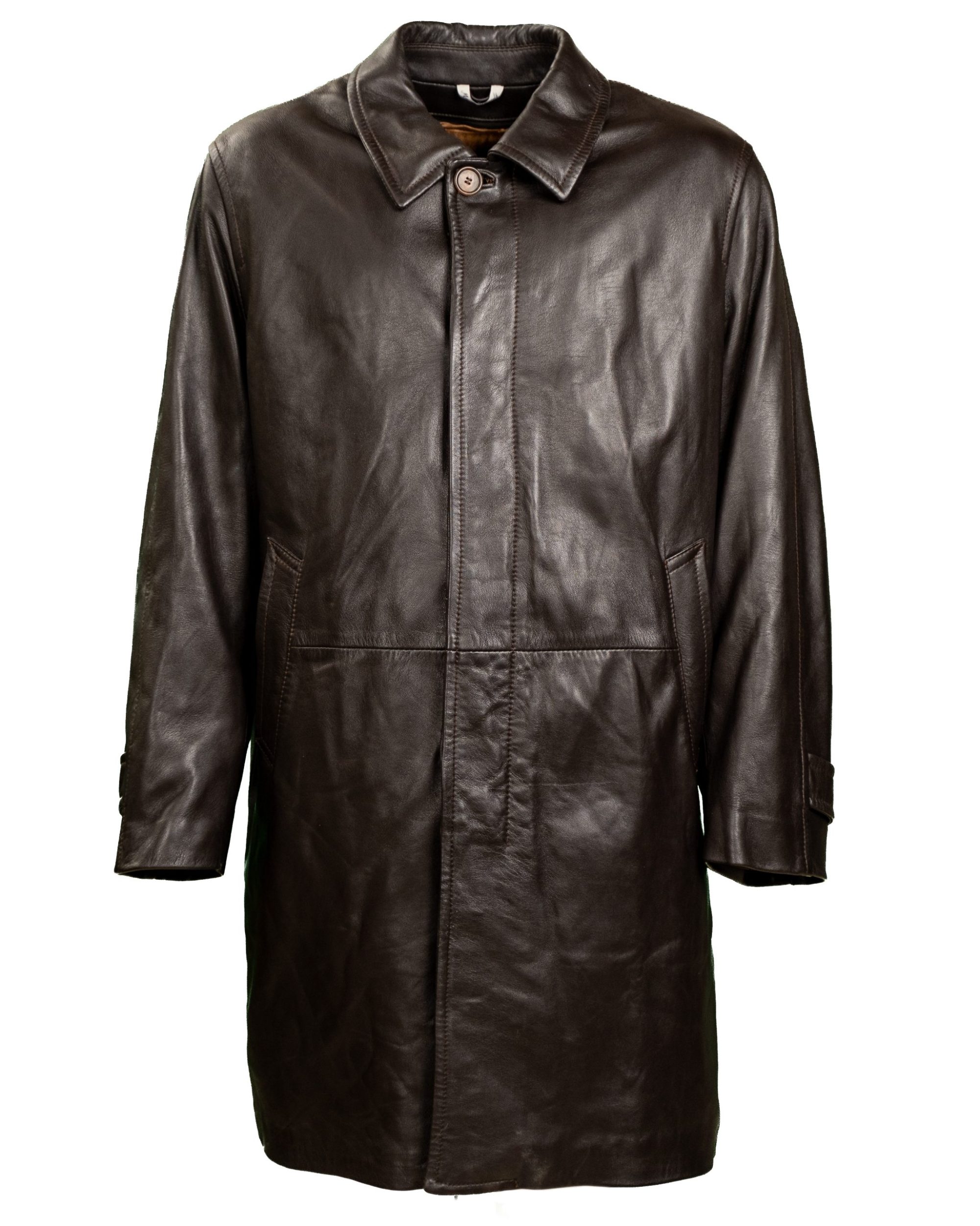 Cappotto artigianale da uomo in pelle con interno in lapin color testa di moro