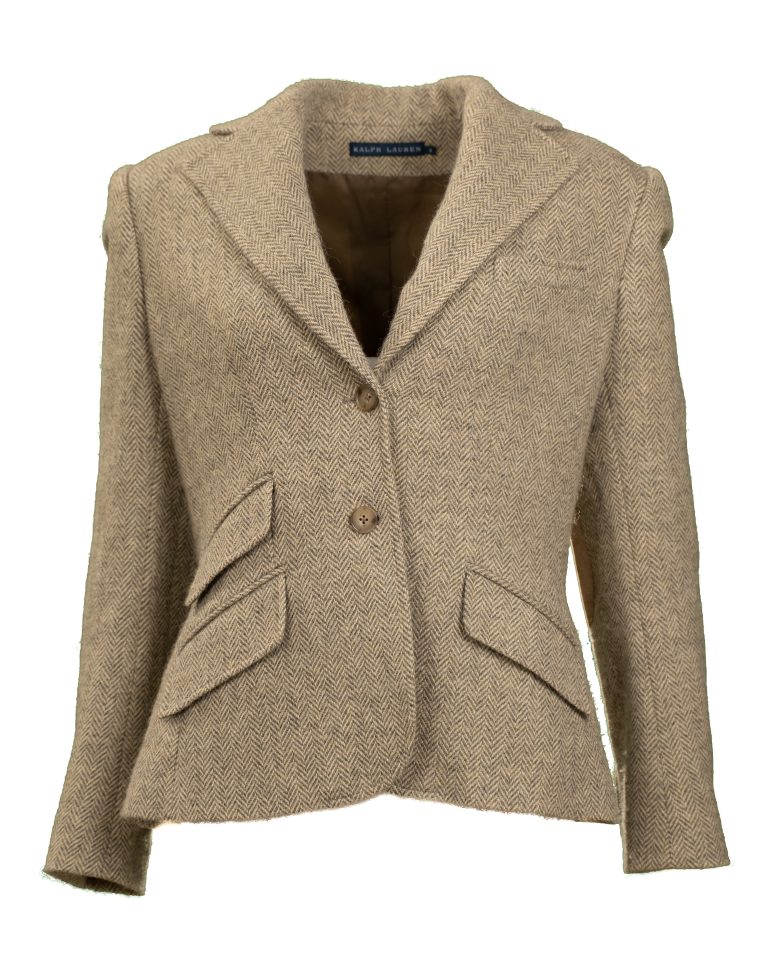 Giacca blazer da donna Ralph Lauren in lana e alpaca beige a spina di pesce