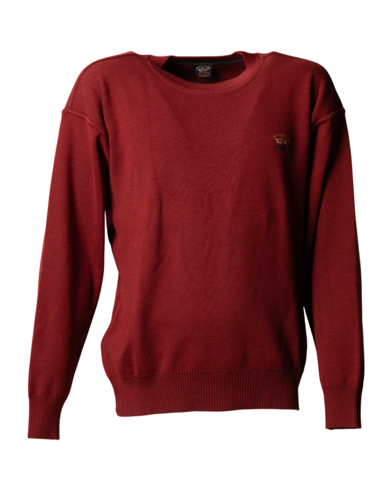 Maglione uomo Paul & Shark girocollo a costine bordeaux con logo ricamato anni 90