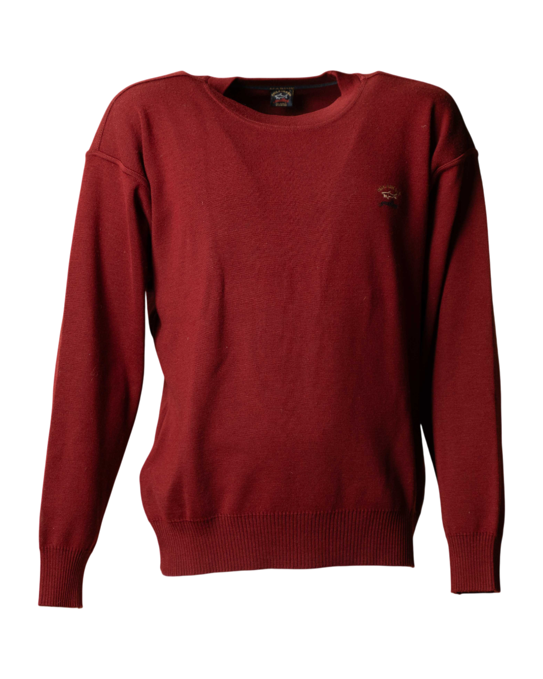 Maglione uomo Paul & Shark girocollo a costine bordeaux con logo ricamato anni 90