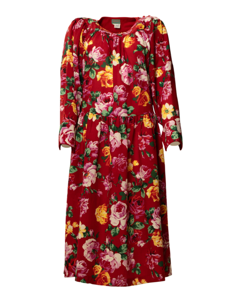Abito donna Kenzo vintage anni 80 in lana rossa floreale