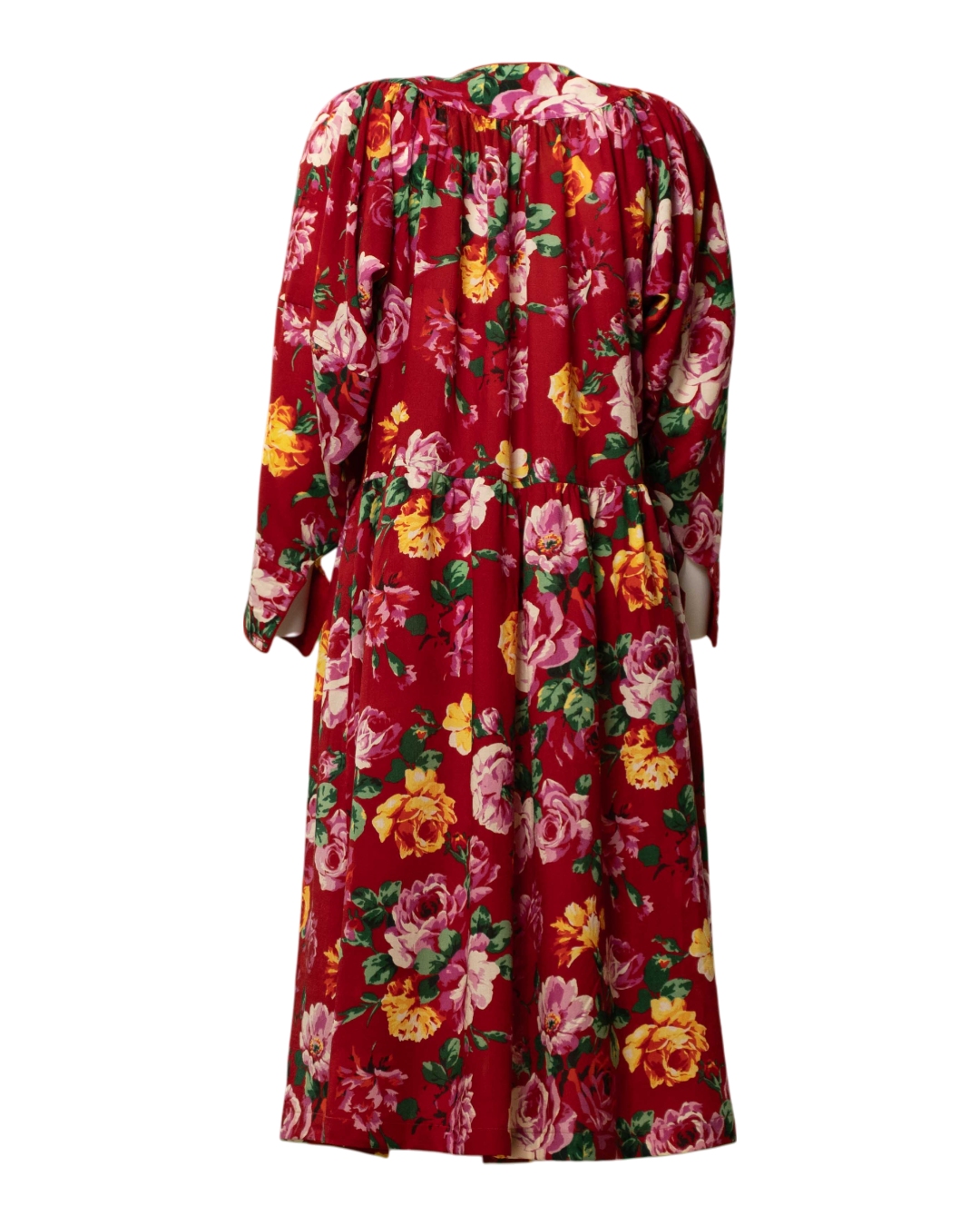 Abito donna Kenzo vintage anni 80 in lana rossa floreale - foto 2