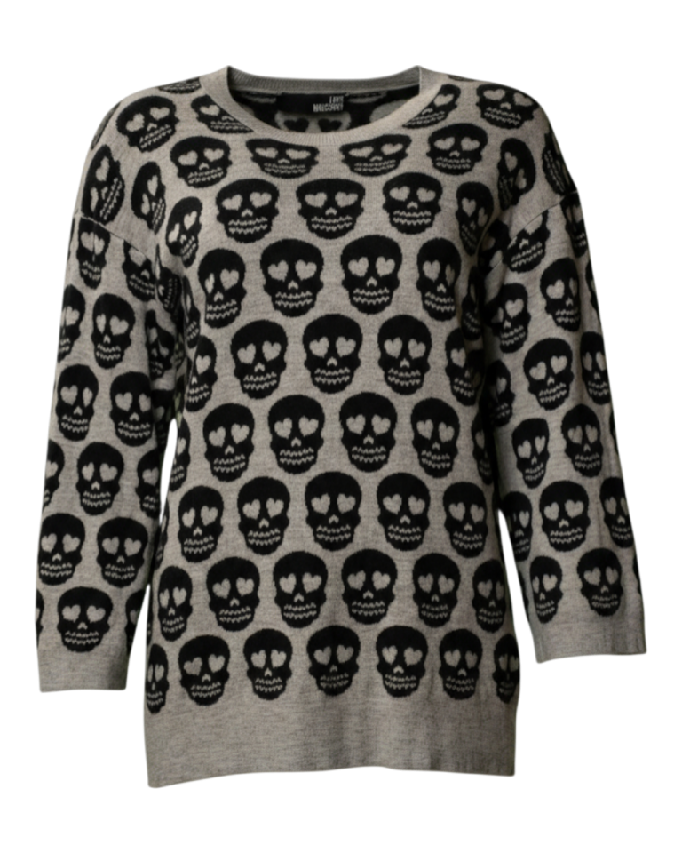 Maglione donna Love Moschino girocollo grigio con motivo a teschi
