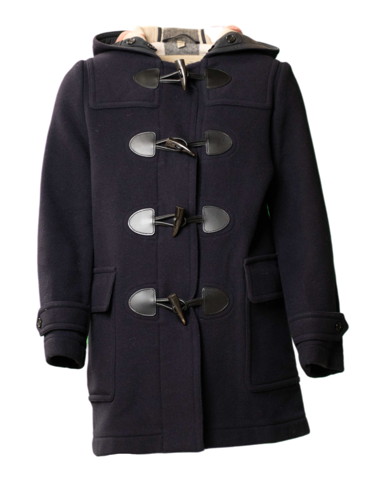 Montgomery donna Burberry in lana blu navy con fodera tartan