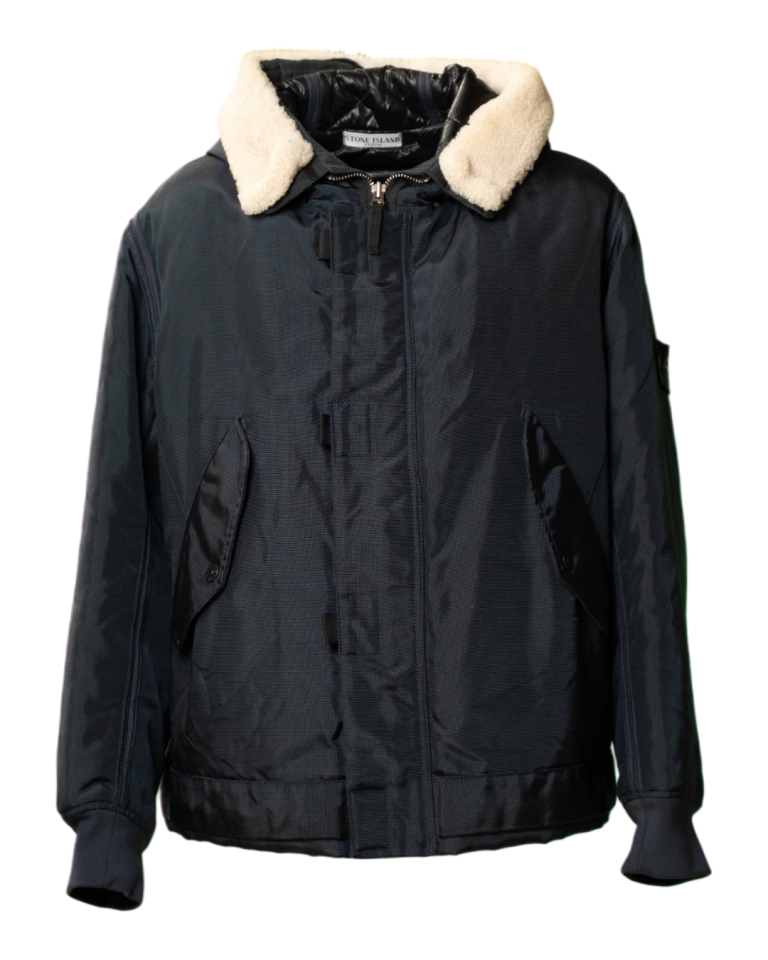 Giacca uomo Stone Island Oxford blu con cappuccio in montone