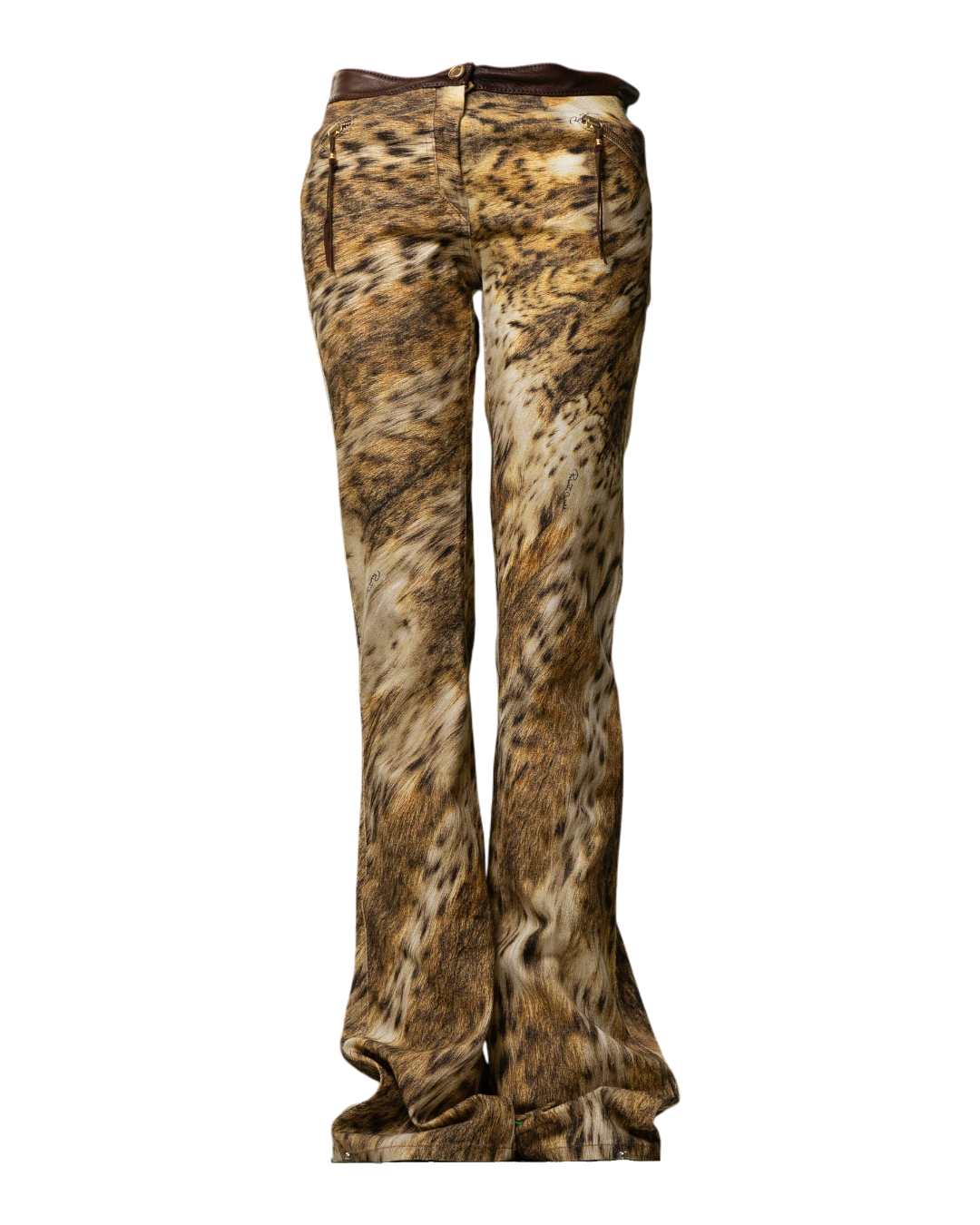 Pantaloni donna Roberto Cavalli con stampa leopardata e cintura in pelle