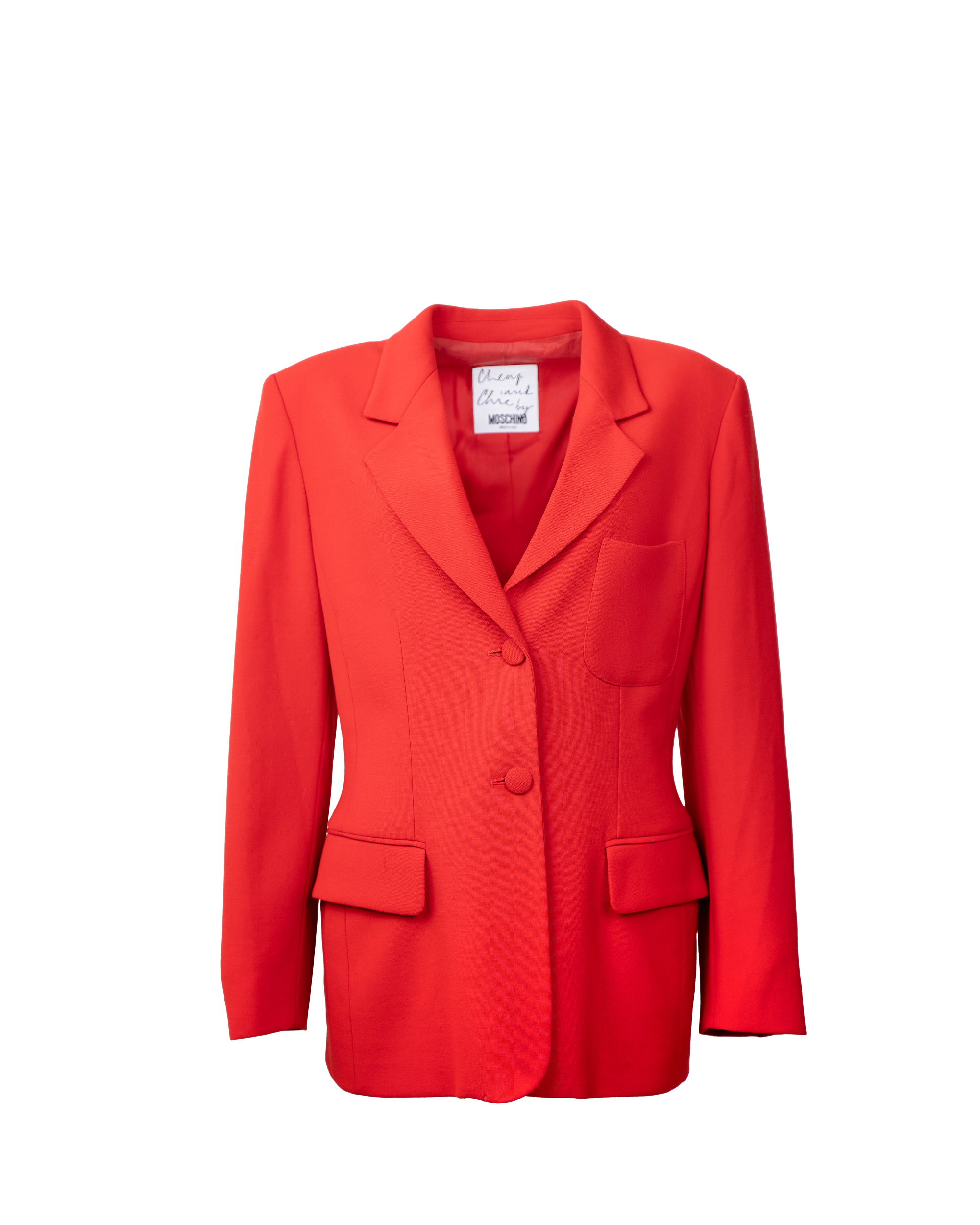 Giacca Donna Cheap and Chic by Moschino Rossa Bottoni Rivestiti Lana Vintage Made in Italy