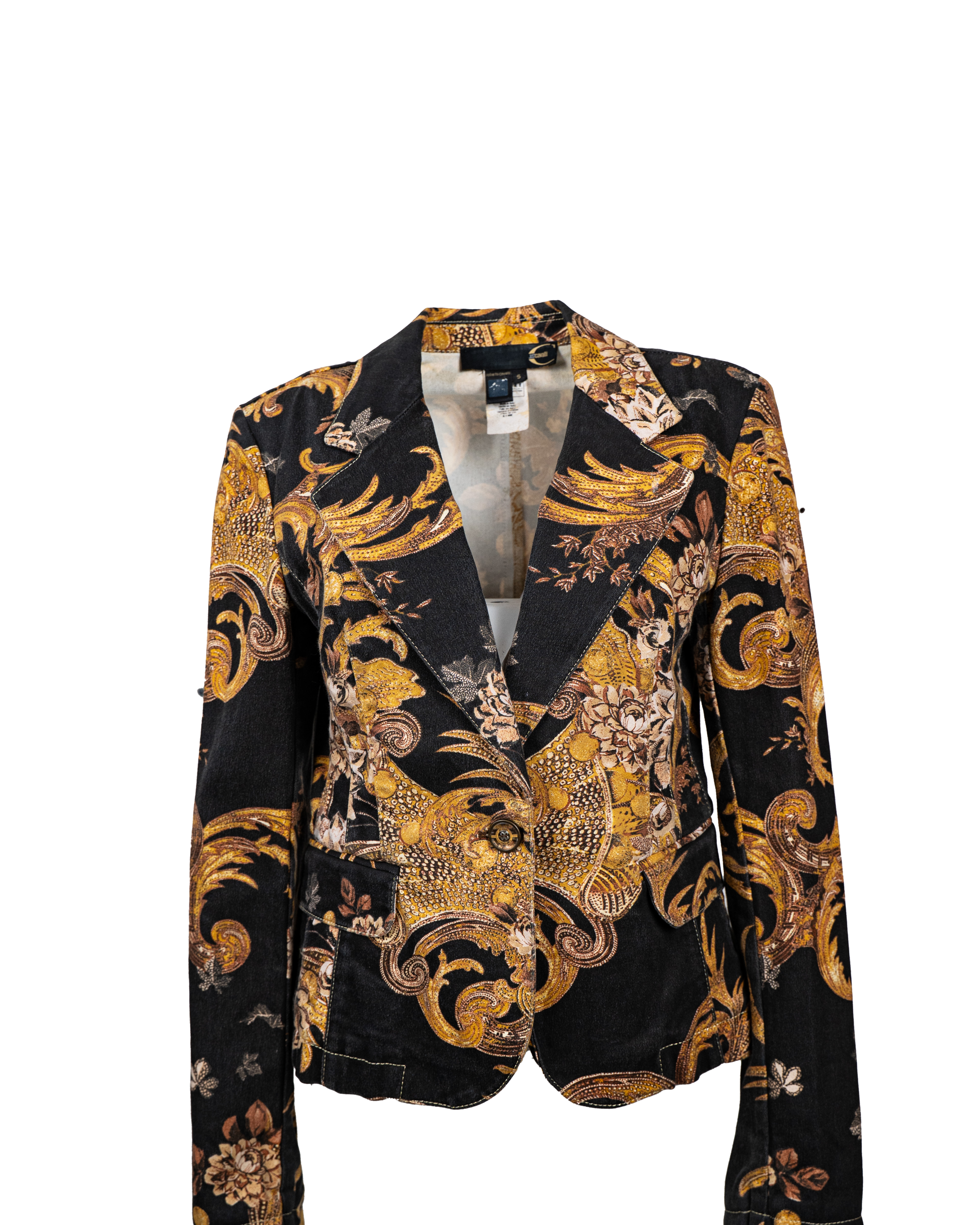 Giacca Donna Just Cavalli Nera Stampa Barocca Oro Lurex Vintage Anni 2000 Luxury
