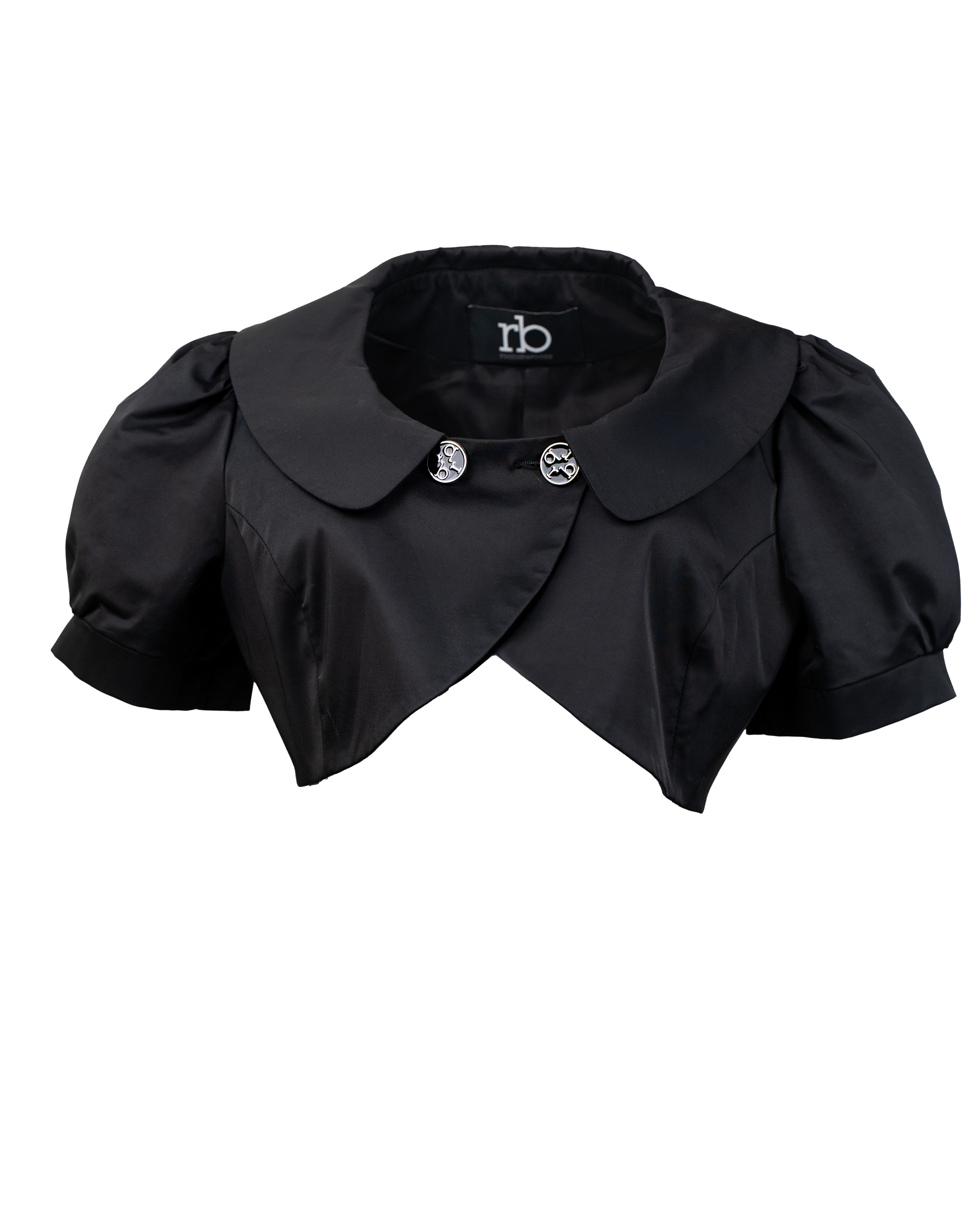 Bolerino Donna Rocco Barocco Nero Satin Maniche Palloncino Bottoni Logati Vintage