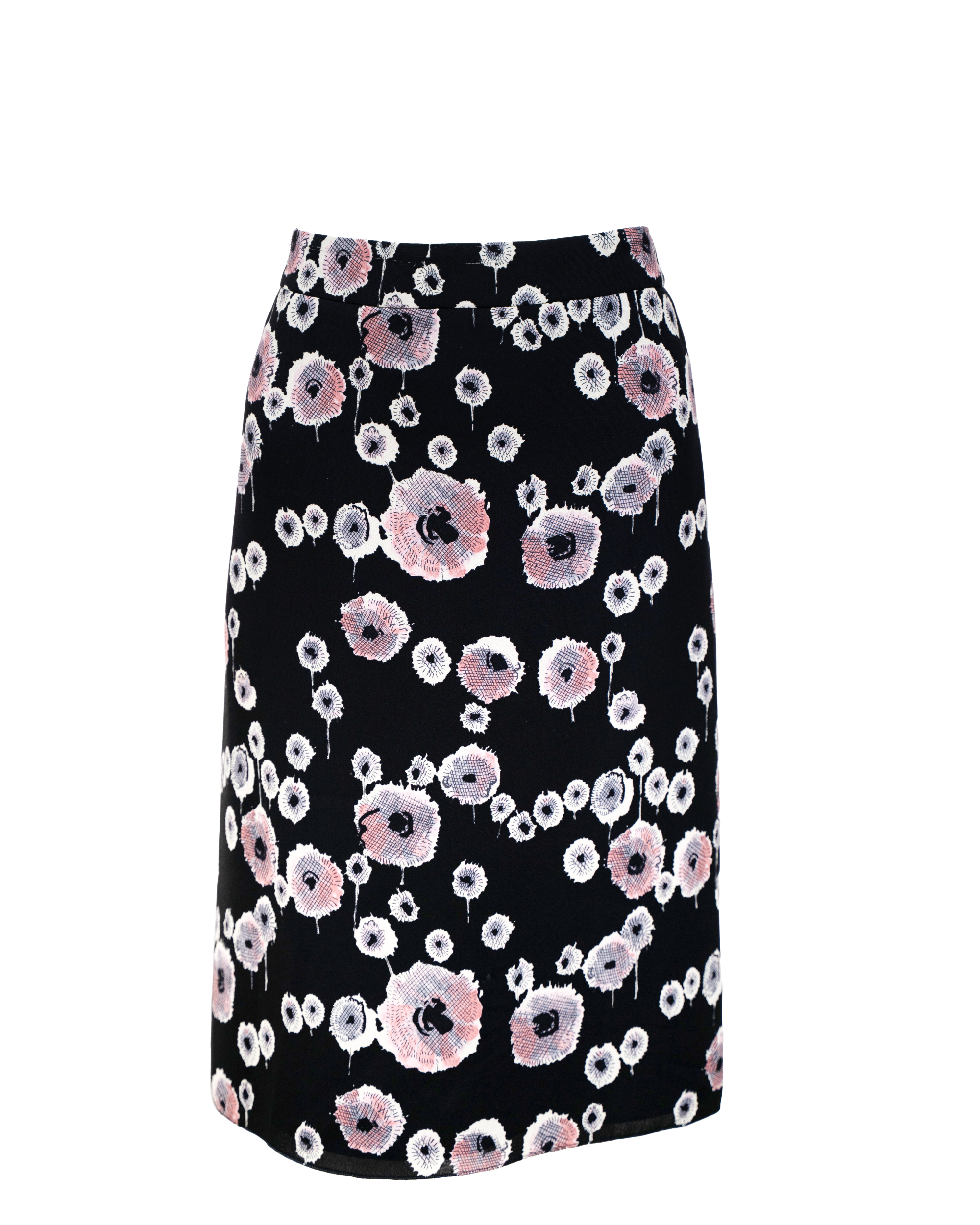 Gonna Donna Moschino Nera Stampa Papaveri Bianco Rosa Svasata Vintage Anni 2000