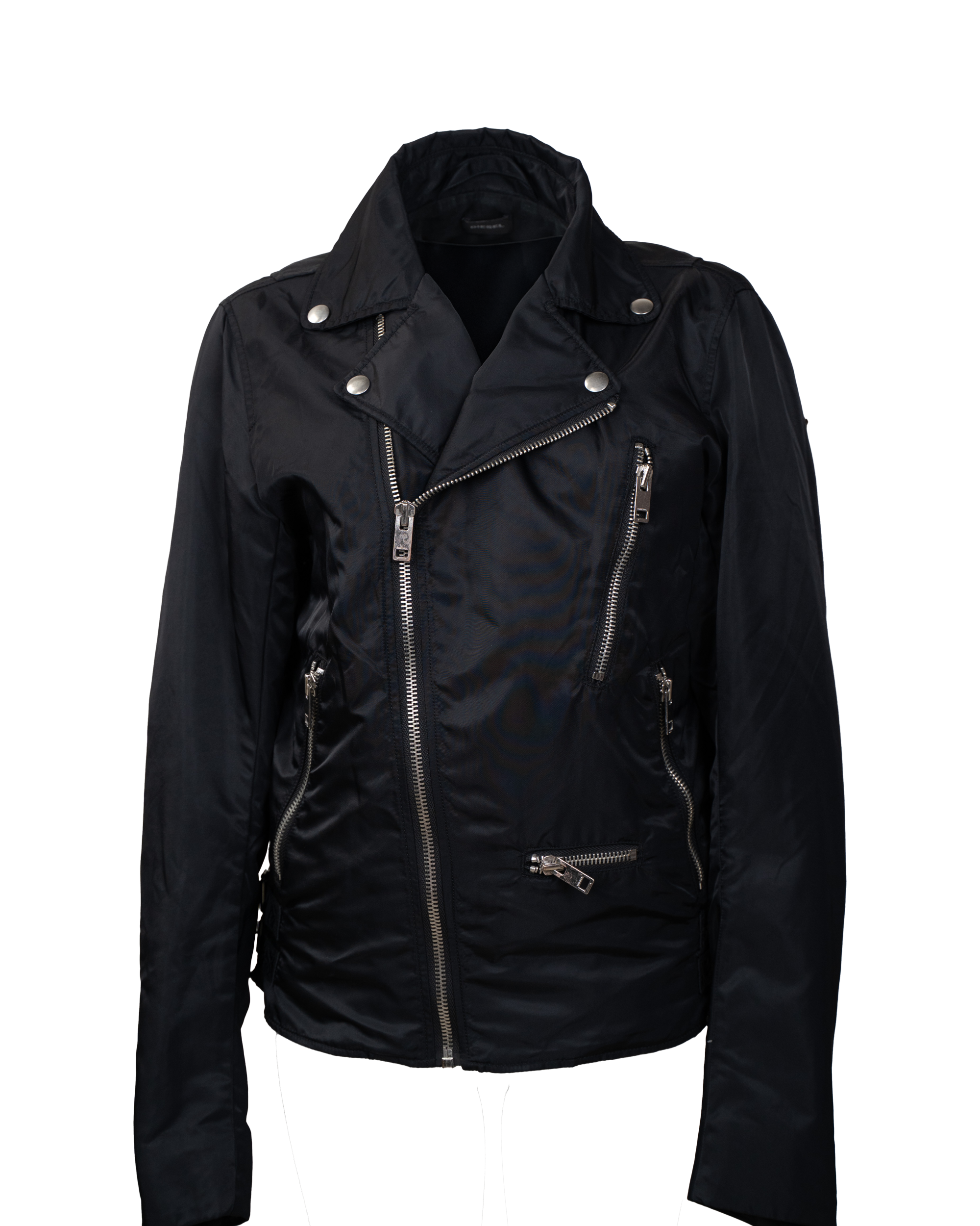 Giacca Chiodo Uomo Diesel Nera Nylon Zip Multiple Stile Biker Vintage Anni 2000