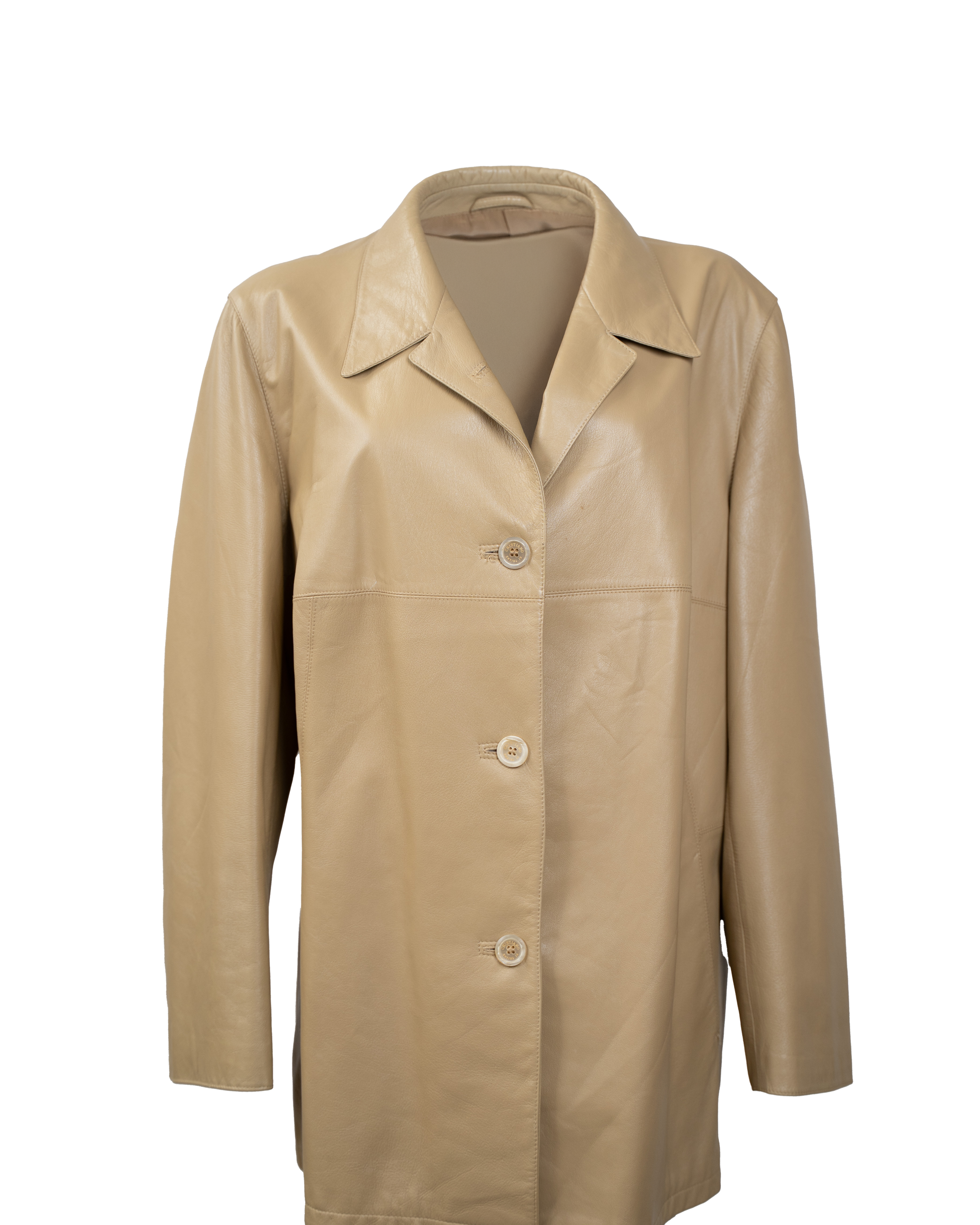 Giacca Pelle Uomo Cristiano di Thiene Beige Sabbia Monopetto Anni 90 Made in Italy Vintage