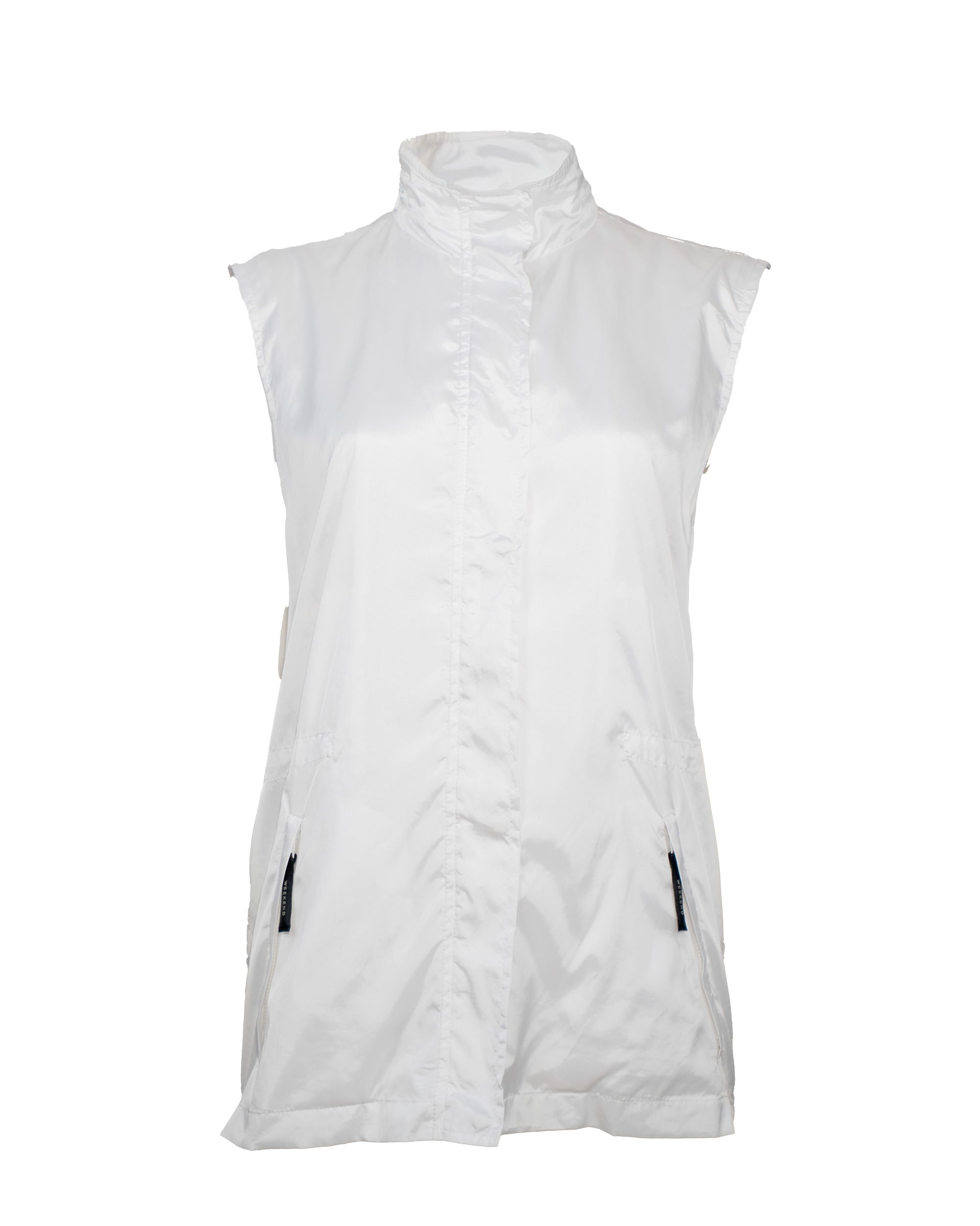 Gilet Donna Weekend Max Mara Bianco Nylon Collo Alto Tasche Zip Vintage