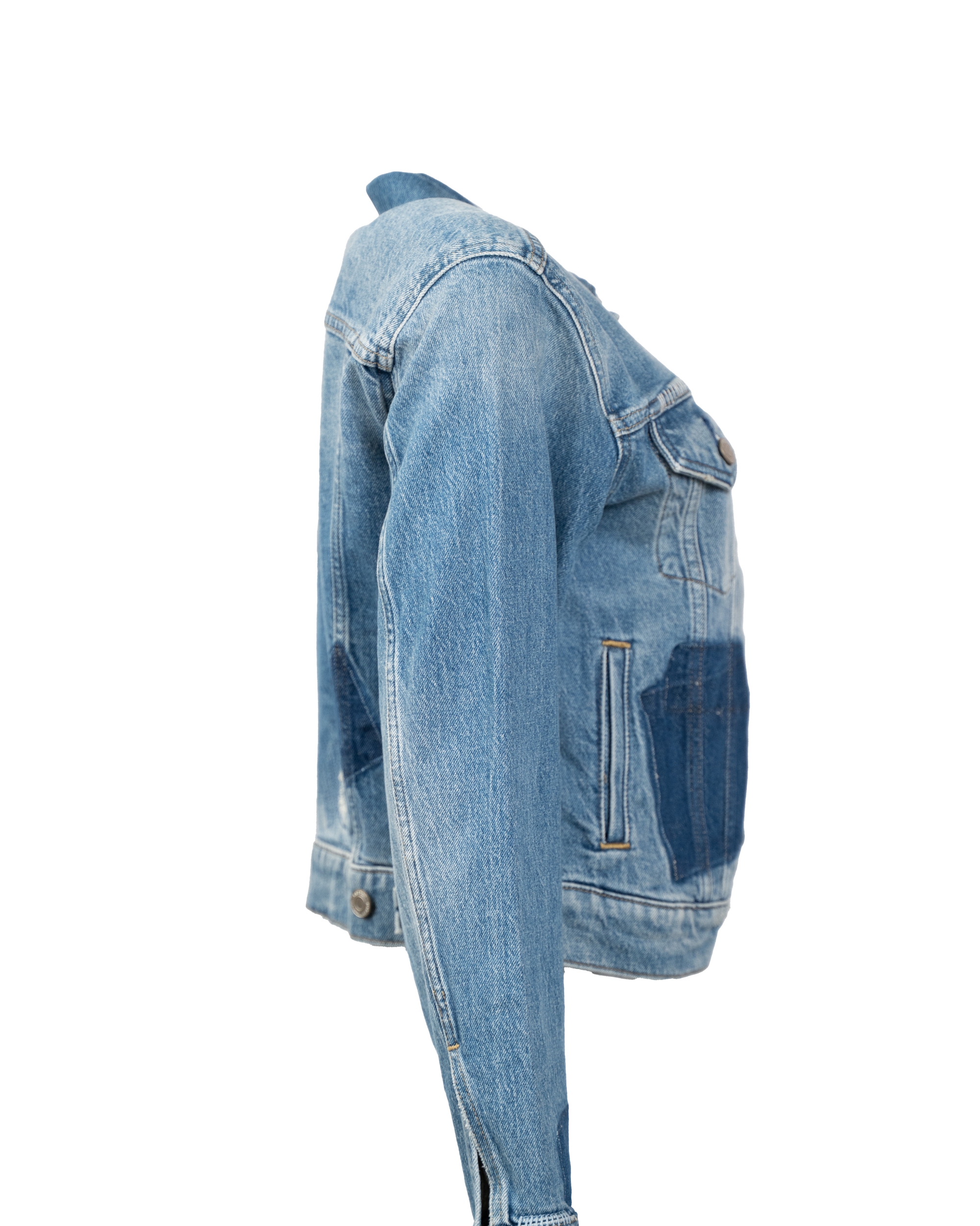 Giacca Jeans Ralph Lauren Denim Azzurro Destroy Patch Repair Vintage Unisex Taglia M - foto 3