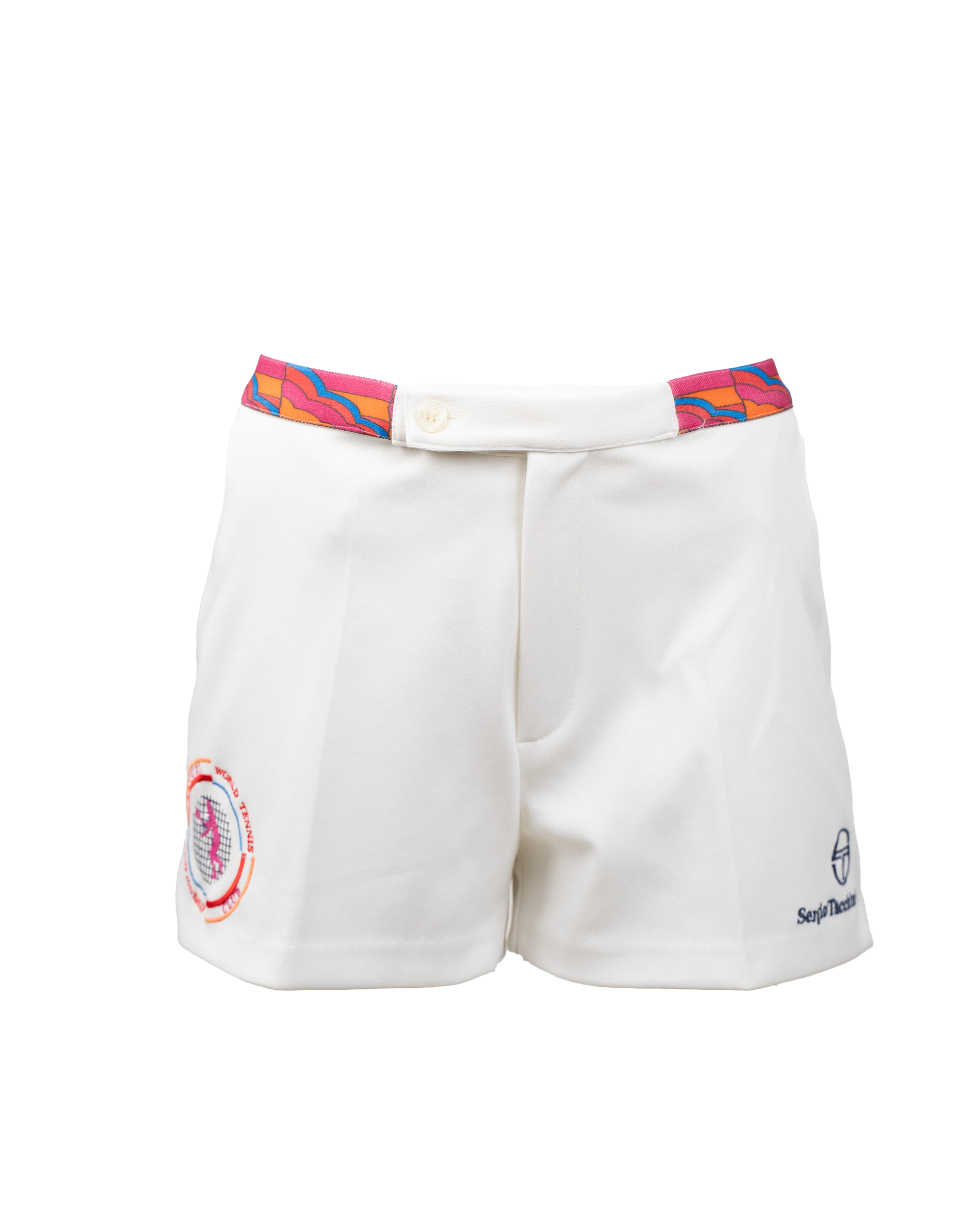 Short Uomo Sergio Tacchini Tennis Bianco Fascia Psichedelica Anni 90 World Tennis Club