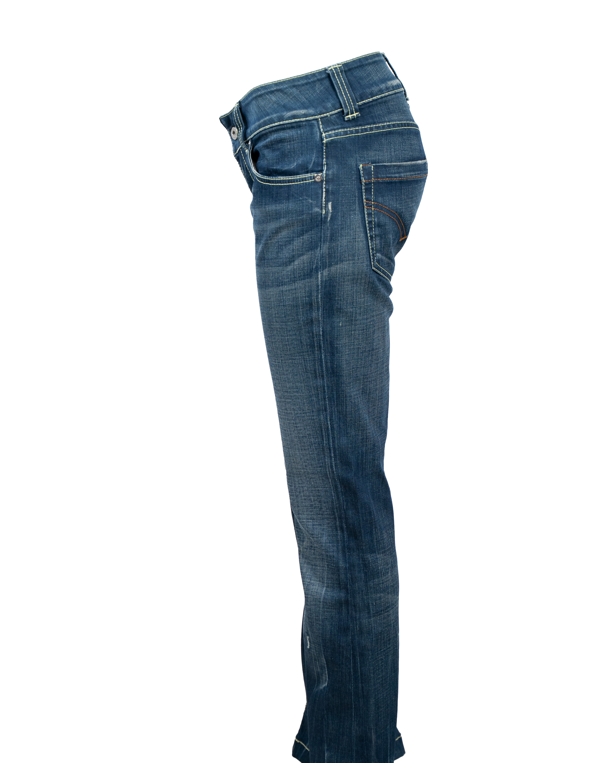 Jeans Donna DonDup Blu Scuro Flare Vita Bassa Cuciture Gialle Denim Premium Vintage Anni 2000 - foto 3