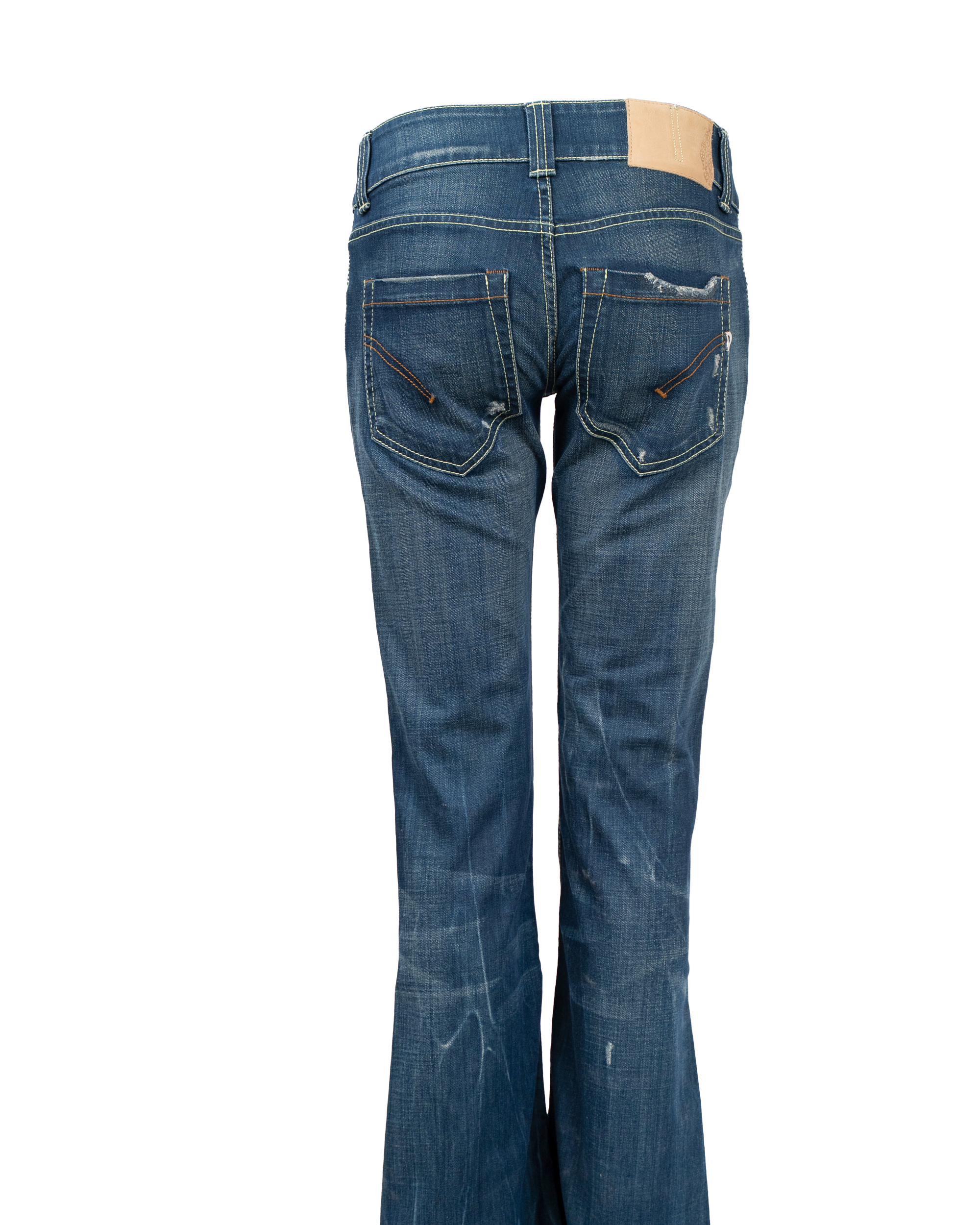 Jeans Donna DonDup Blu Scuro Flare Vita Bassa Cuciture Gialle Denim Premium Vintage Anni 2000 - foto 2