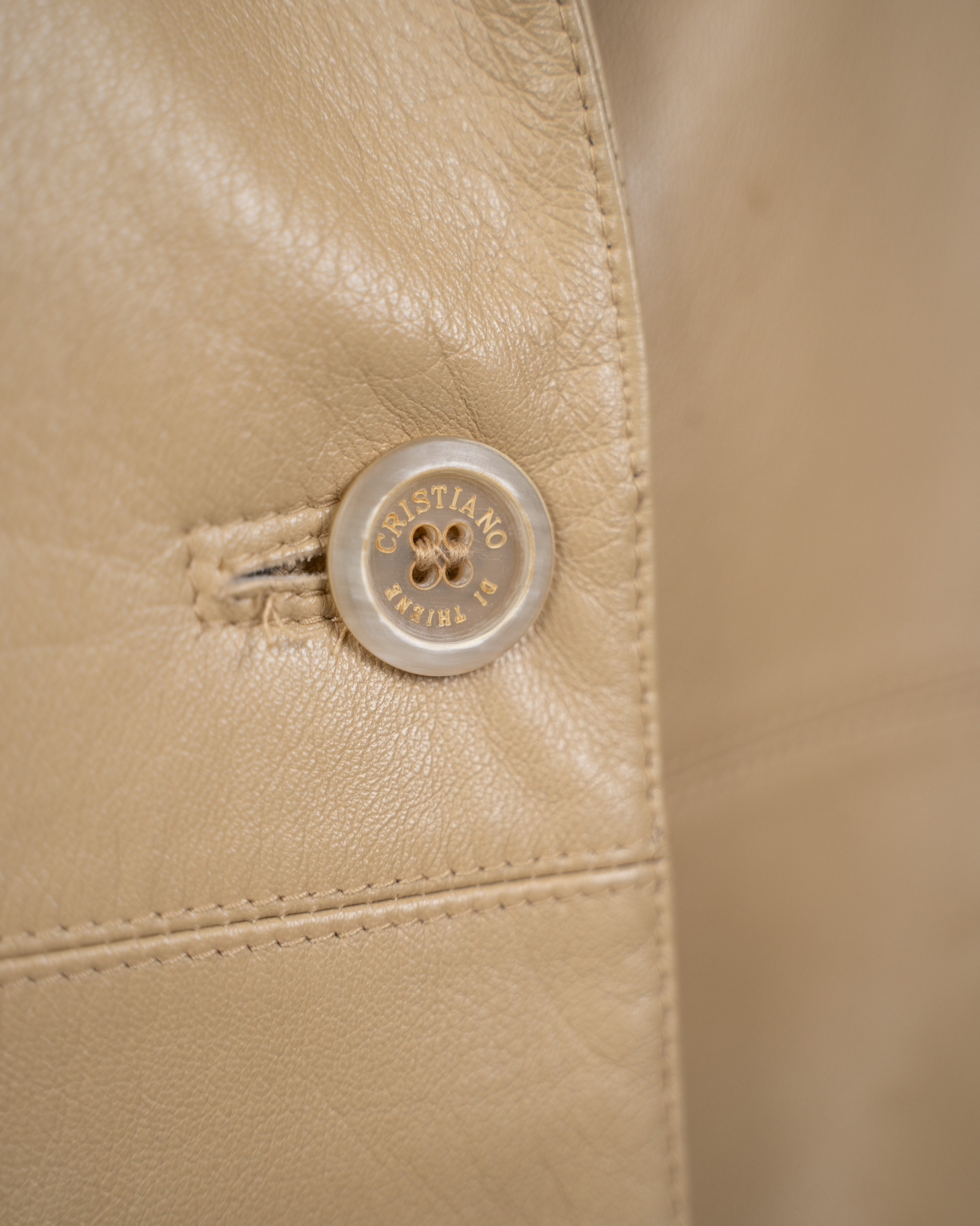 Giacca Pelle Uomo Cristiano di Thiene Beige Sabbia Monopetto Anni 90 Made in Italy Vintage - foto 4