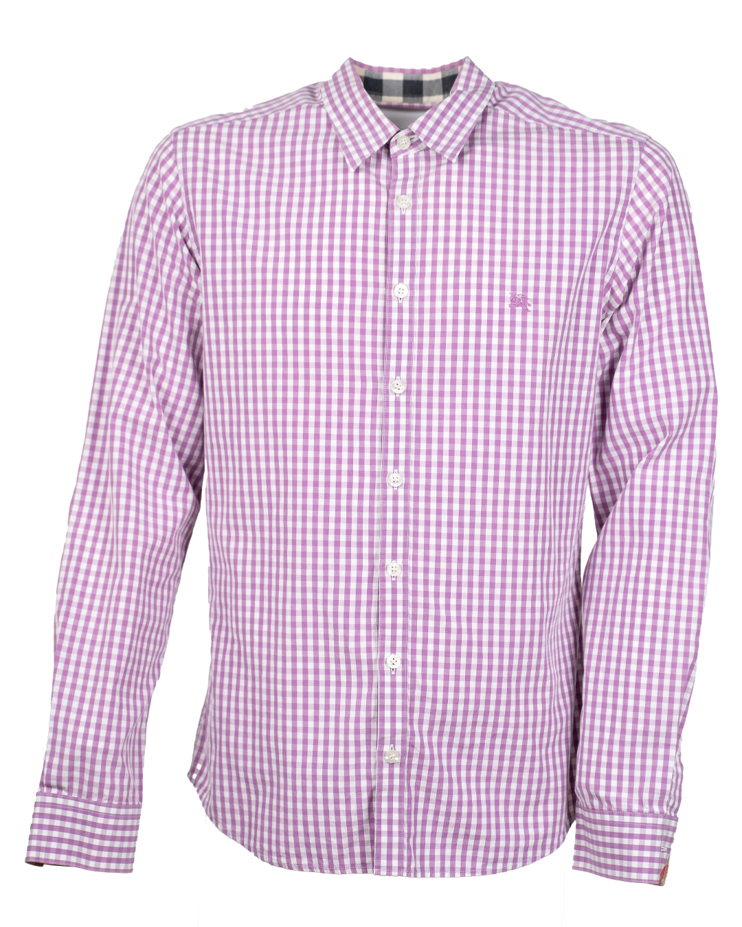 Camicia Uomo Burberry Lilla Bianca Gingham Vintage Anni 2000 Slim Fit Logo Equestre