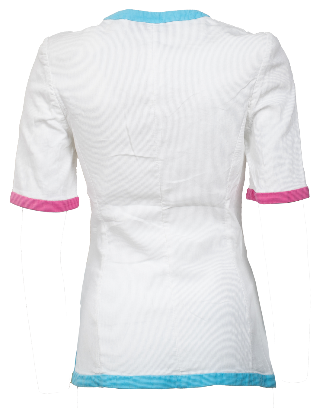 Camicia Donna Emanuel Ungaro Bianca Tessuto Coste Bordi Multicolore Bottoni Smaltati Made in Italy - foto 2