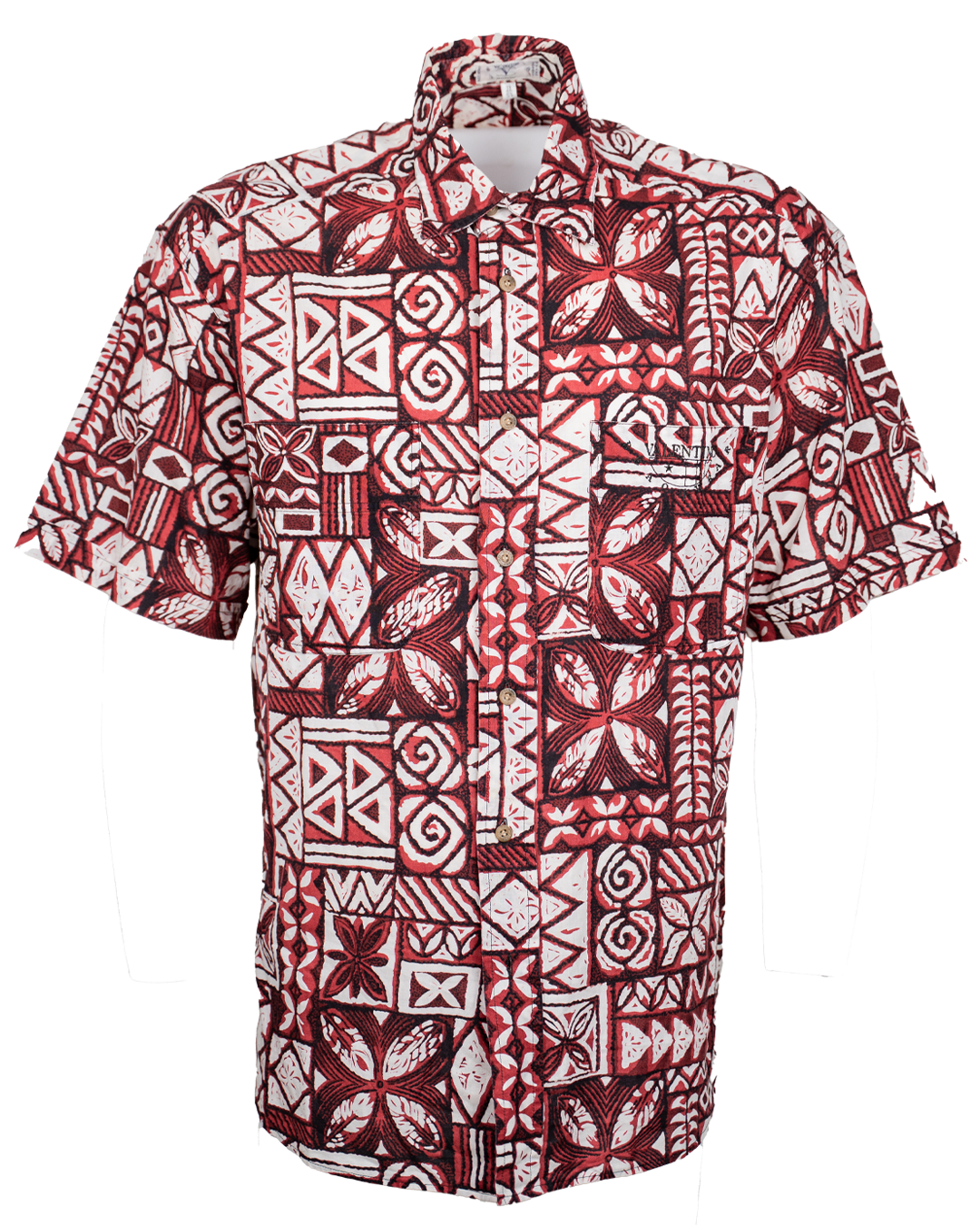 Camicia Uomo Valentino Vintage Stampa Hawaiana Tribale Rosso Nero Manica Corta