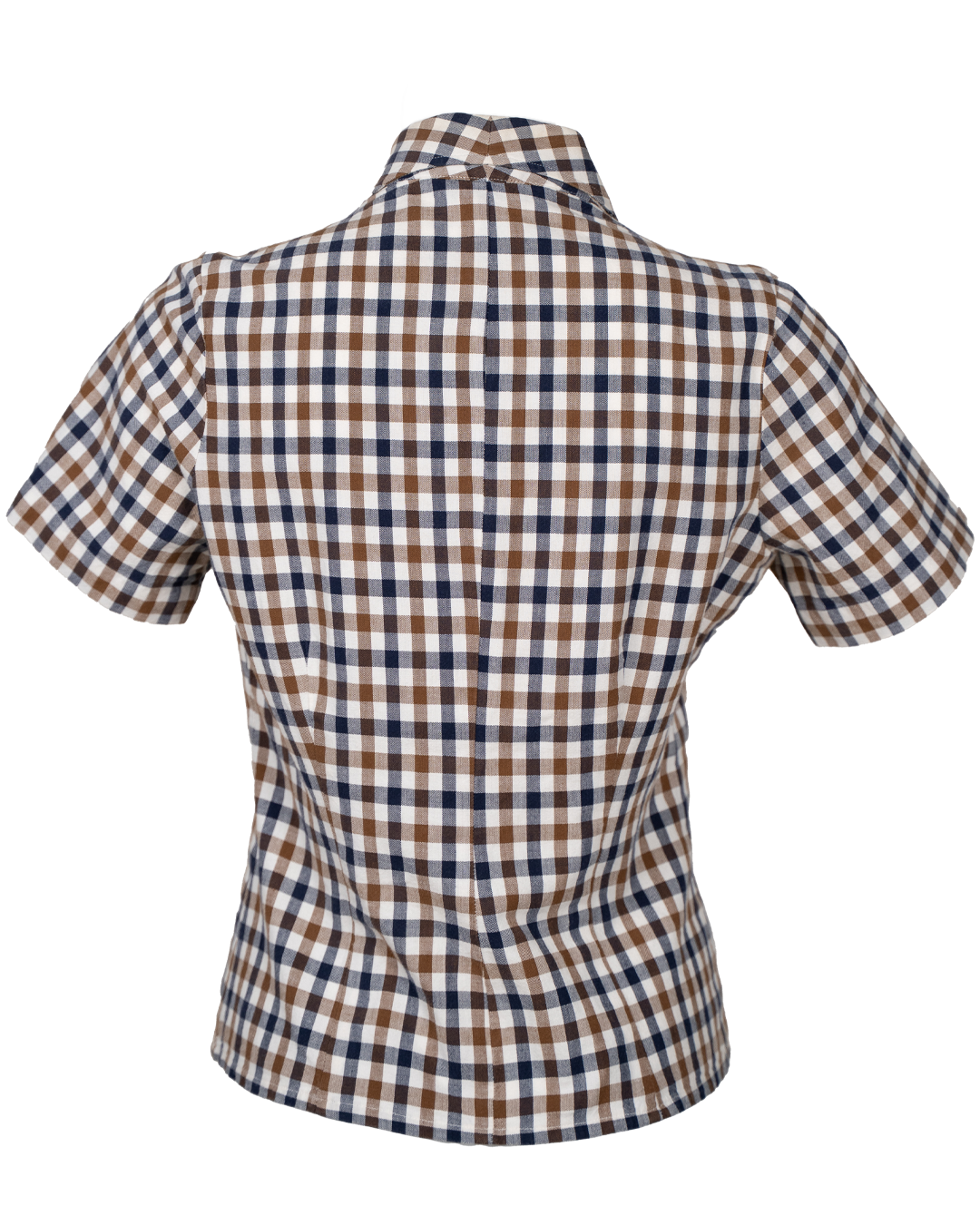Camicia Donna Aquascutum a Quadri Marrone e Blu Manica Corta Cotone Vintage British - foto 2