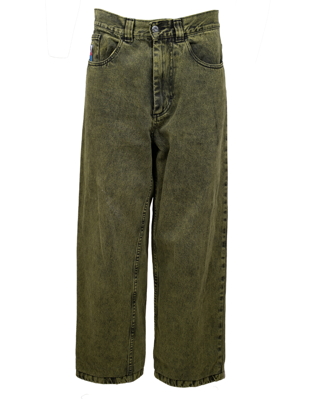 Pantaloni Jeans Uomo Big Boy Verde Militare Acid Wash Vintage Anni 90 Wide Leg