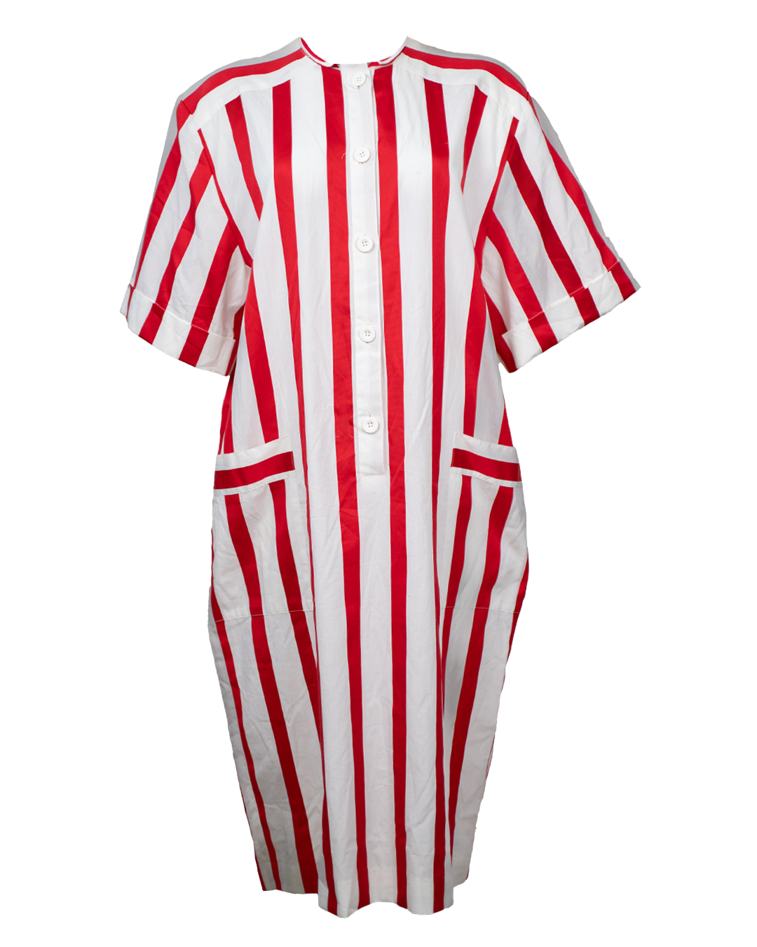 Abito Donna Burberry's Vintage Cotone Righe Rosse e Bianche Manica Corta Anni 80