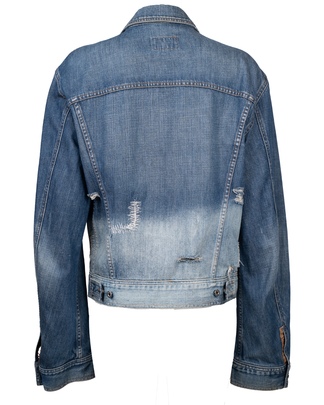 Giacca Denim Donna D&G Dolce & Gabbana Blu Distressed con Strappi e Sbiancature Vintage Anni 2000 - foto 2