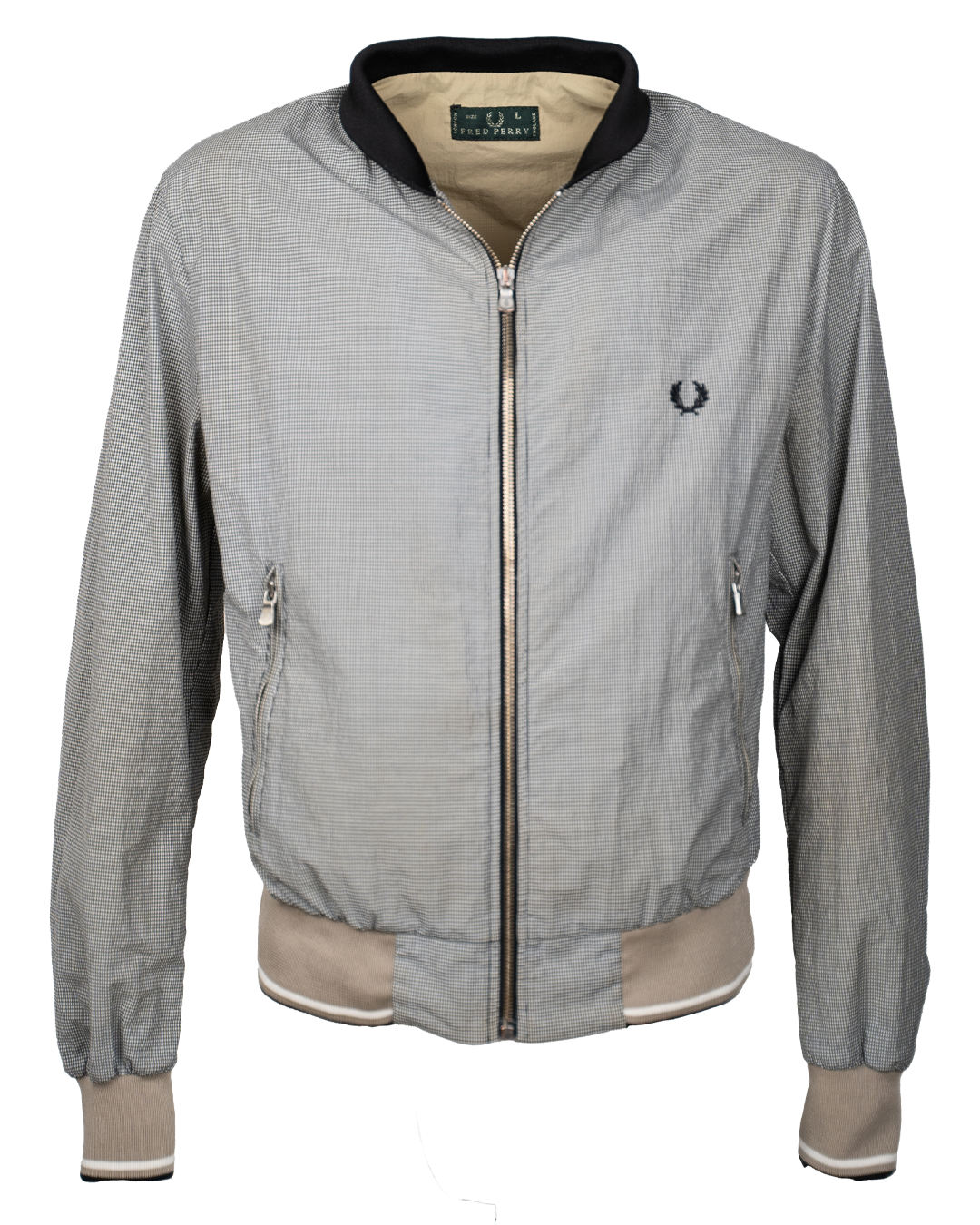 Giubbino Harrington Uomo Fred Perry Gingham Grigio Nero Vintage Anni 2000 Bomber