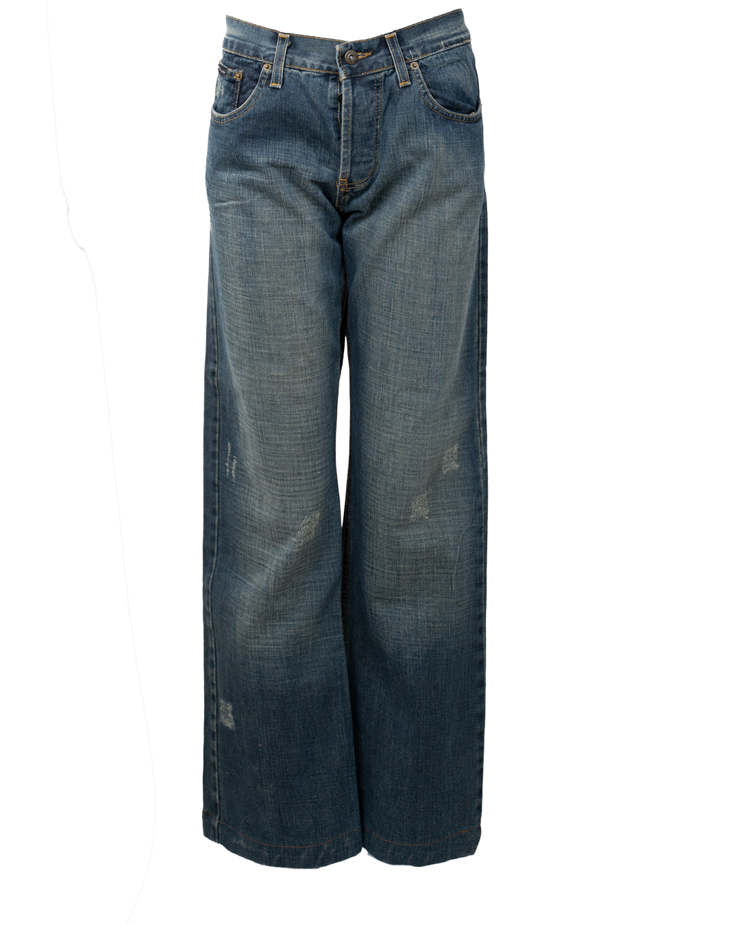 Pantaloni Jeans Donna Dolce & Gabbana Blu Wash Vintage Straight Leg Strappi Made in Italy