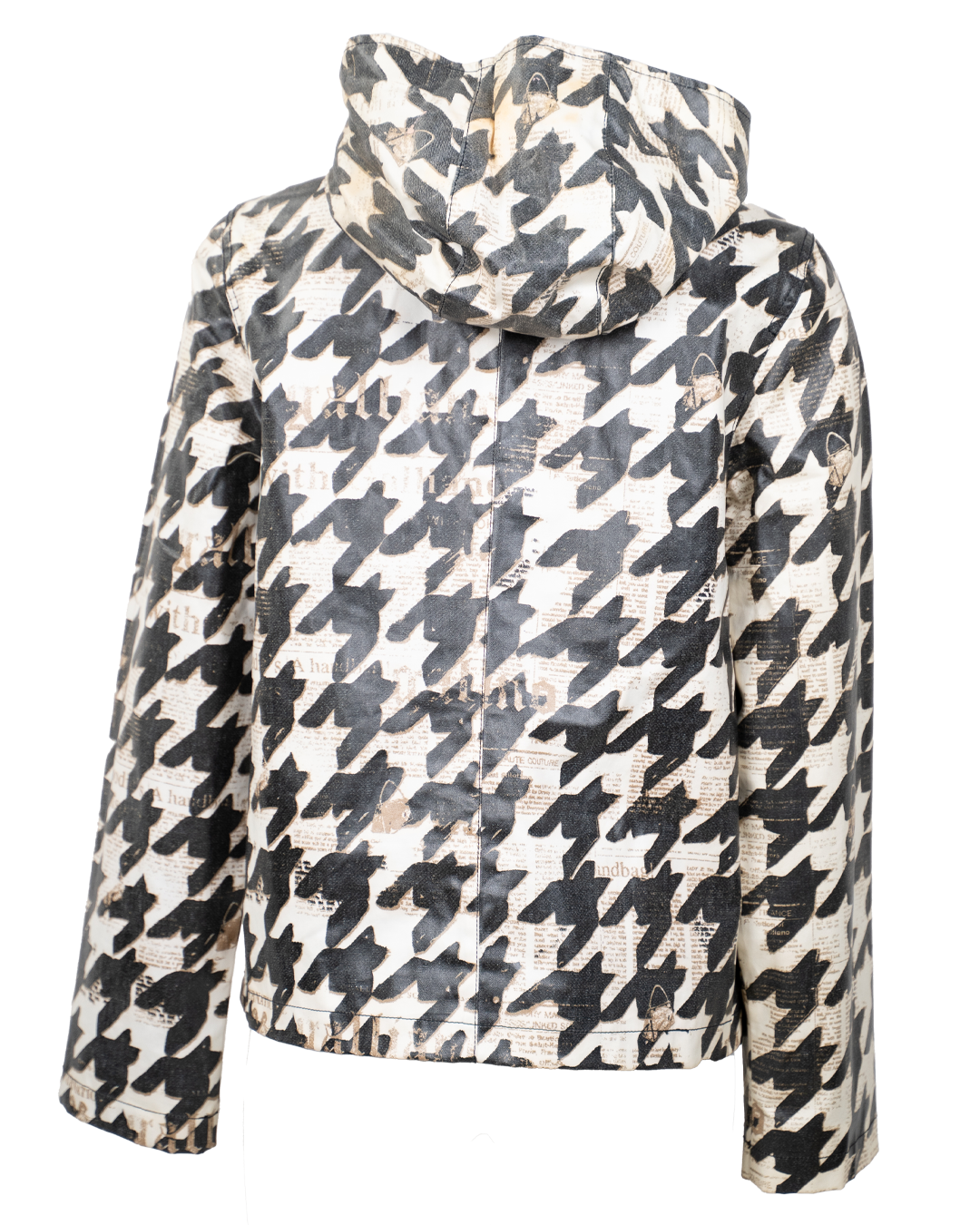 Giacca con Cappuccio Donna John Galliano Newspaper Print Pied-de-Poule Nero Bianco Beige Anni 2000 - foto 2
