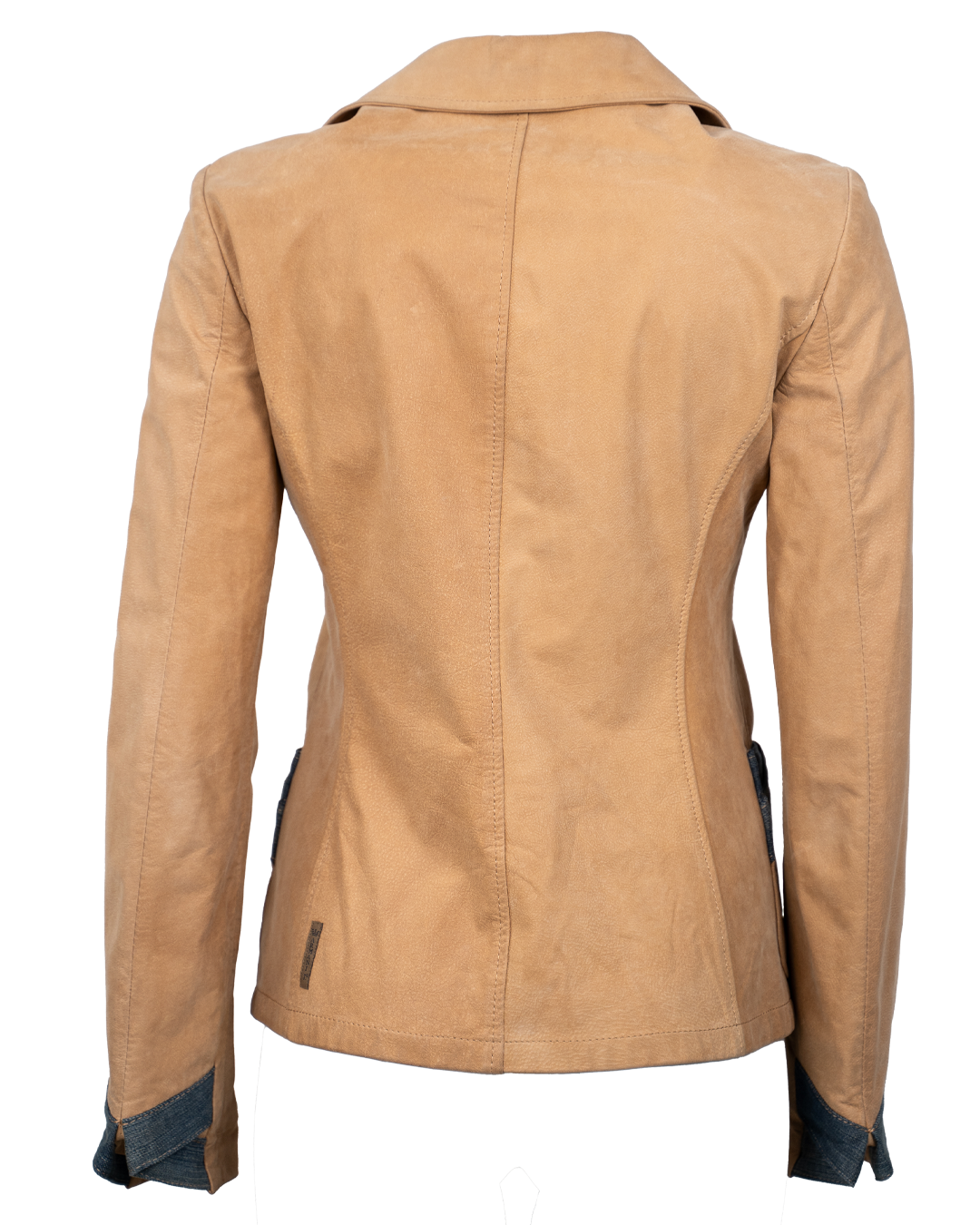 Giacca Donna Armani Jeans Camoscio Beige Cammello Dettagli Denim Tailored Y2K - foto 2
