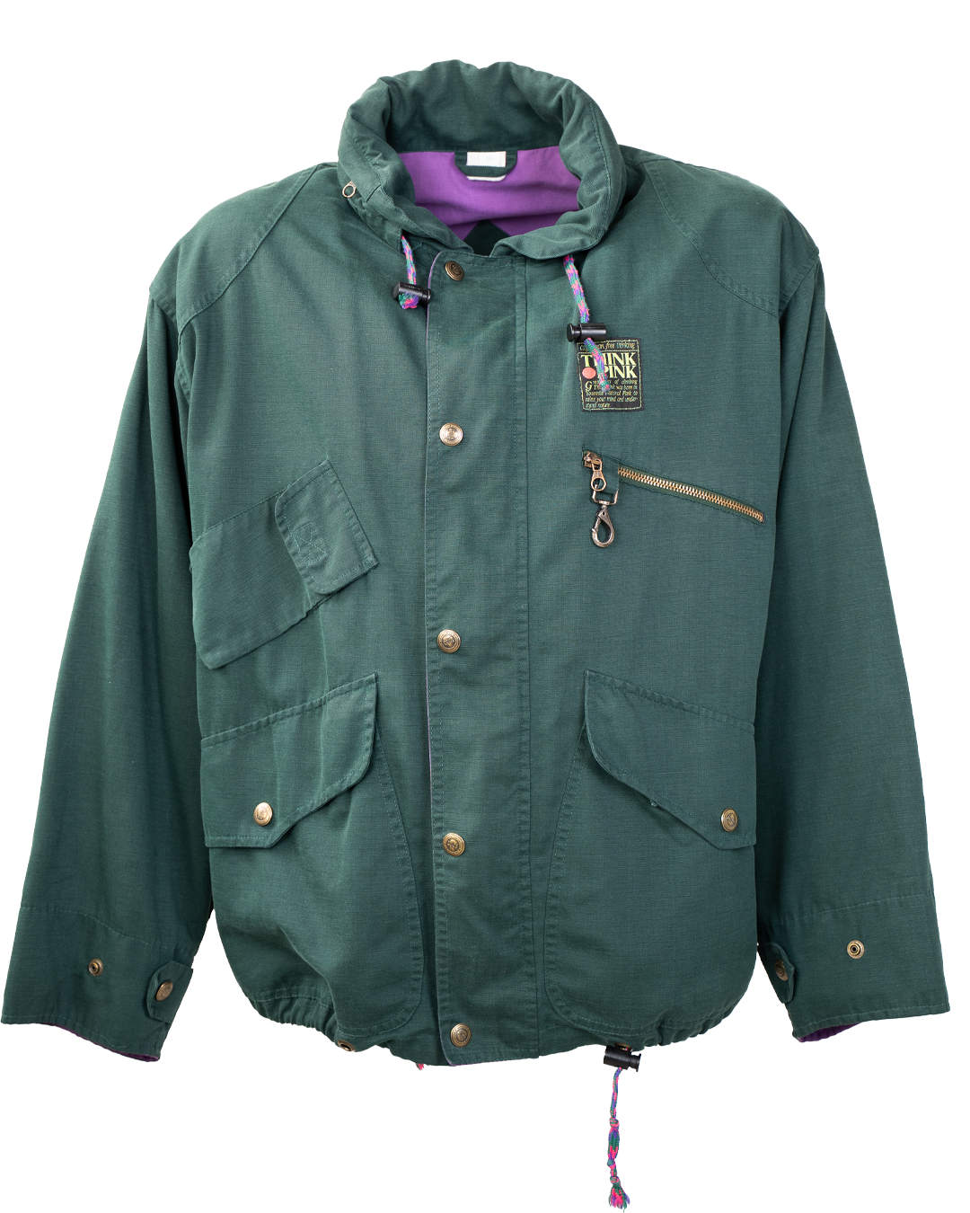 Giacca Uomo Think Pink Verde Bosco Vintage Anni 80 Cotone Ripstop Oversize