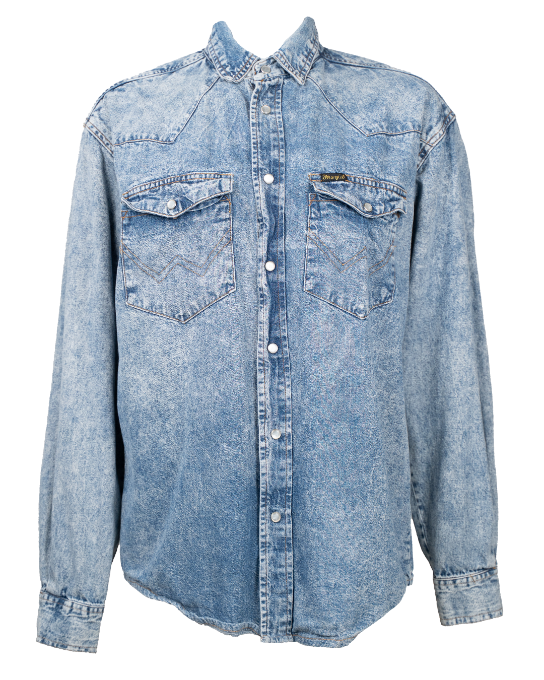 Camicia Denim Uomo Wrangler Acid Wash Vintage Anni 2000 con Bottoni a Pressione Western