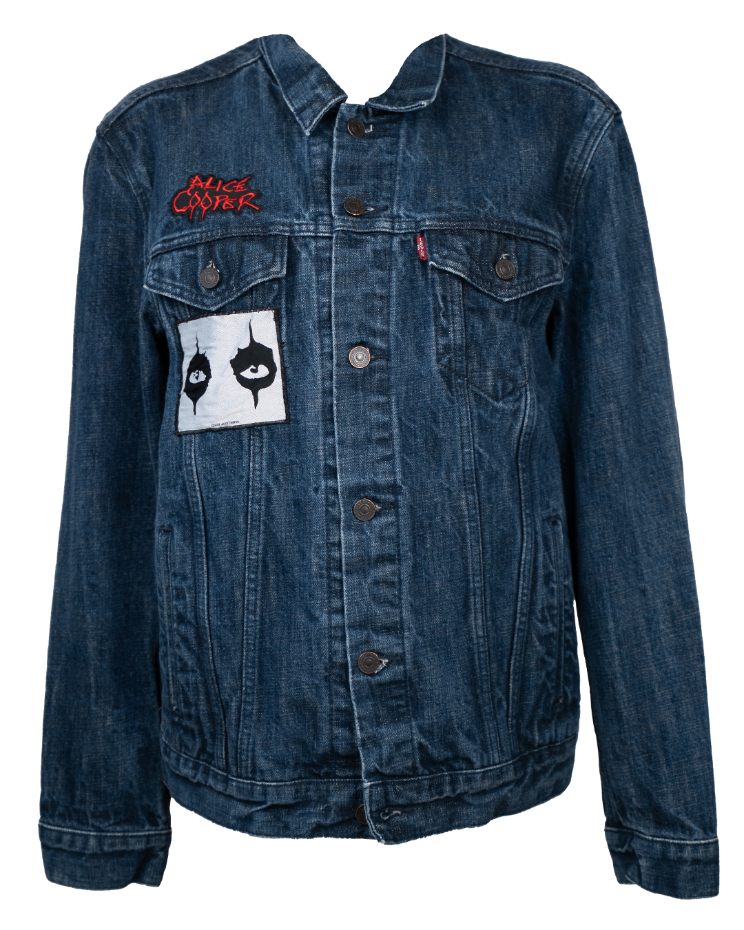 Giacca Jeans Uomo Levi's Denim Blu Scuro Patch Alice Cooper School's Out Vintage Anni 2000
