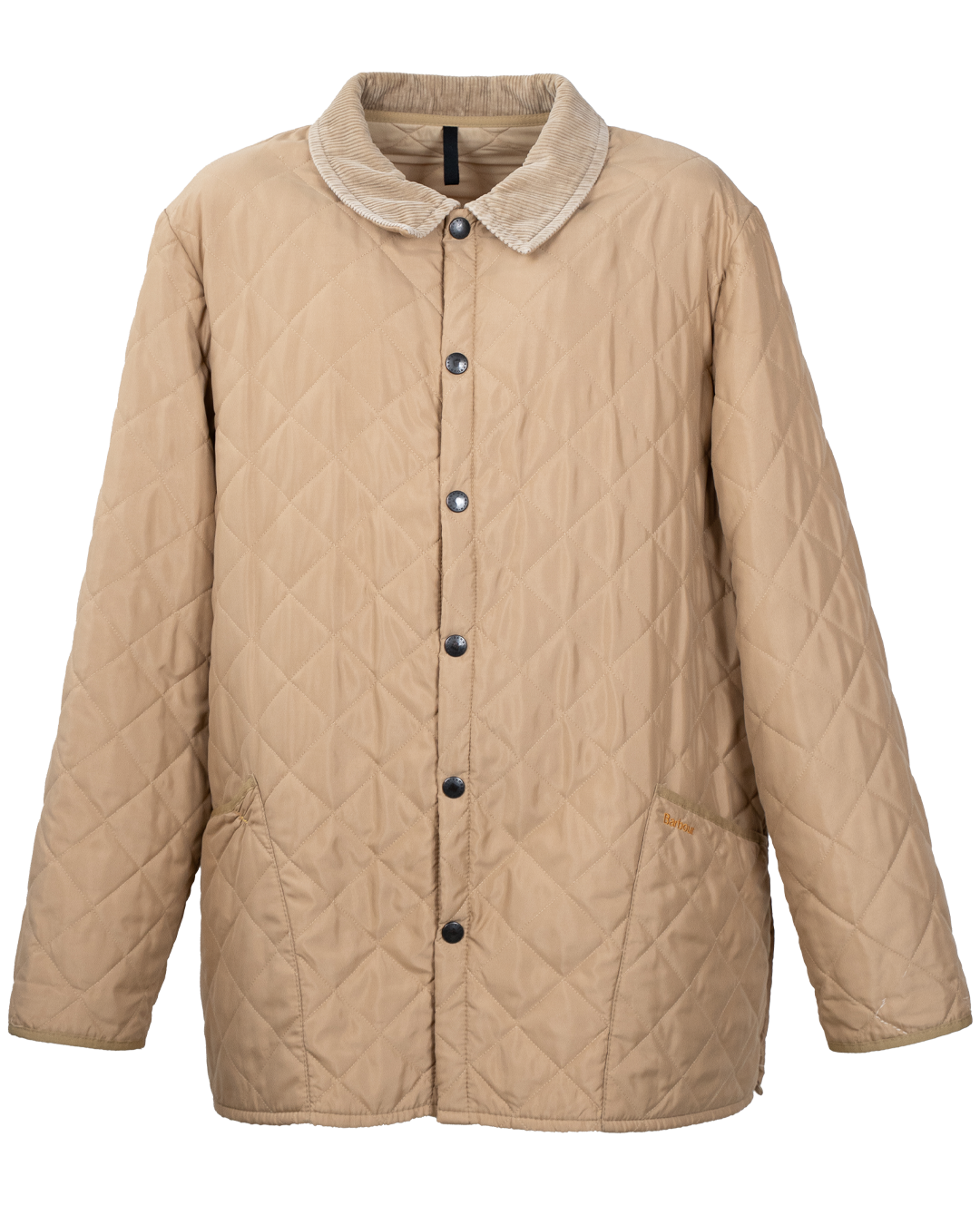 Giacca Trapuntata Uomo Barbour Beige Camel Collo Velluto a Coste Bottoni a Pressione Vintage Luxury