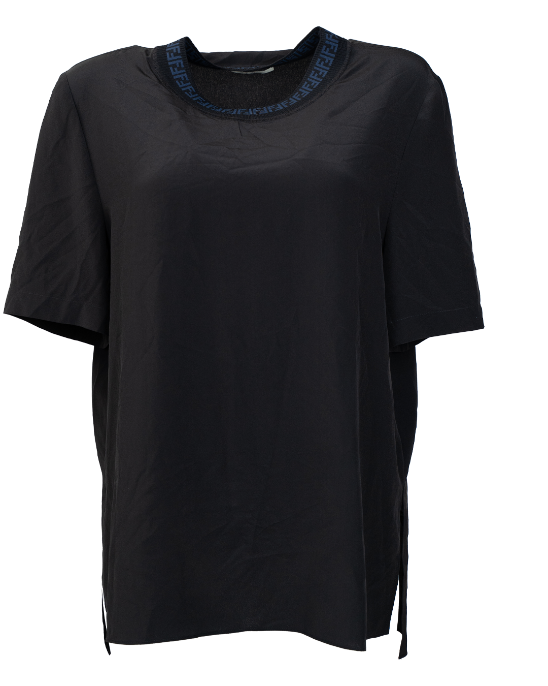 Maglia Donna Fendi Seta Nera Collo FF Monogramma Blu Vintage Luxury Made in Italy