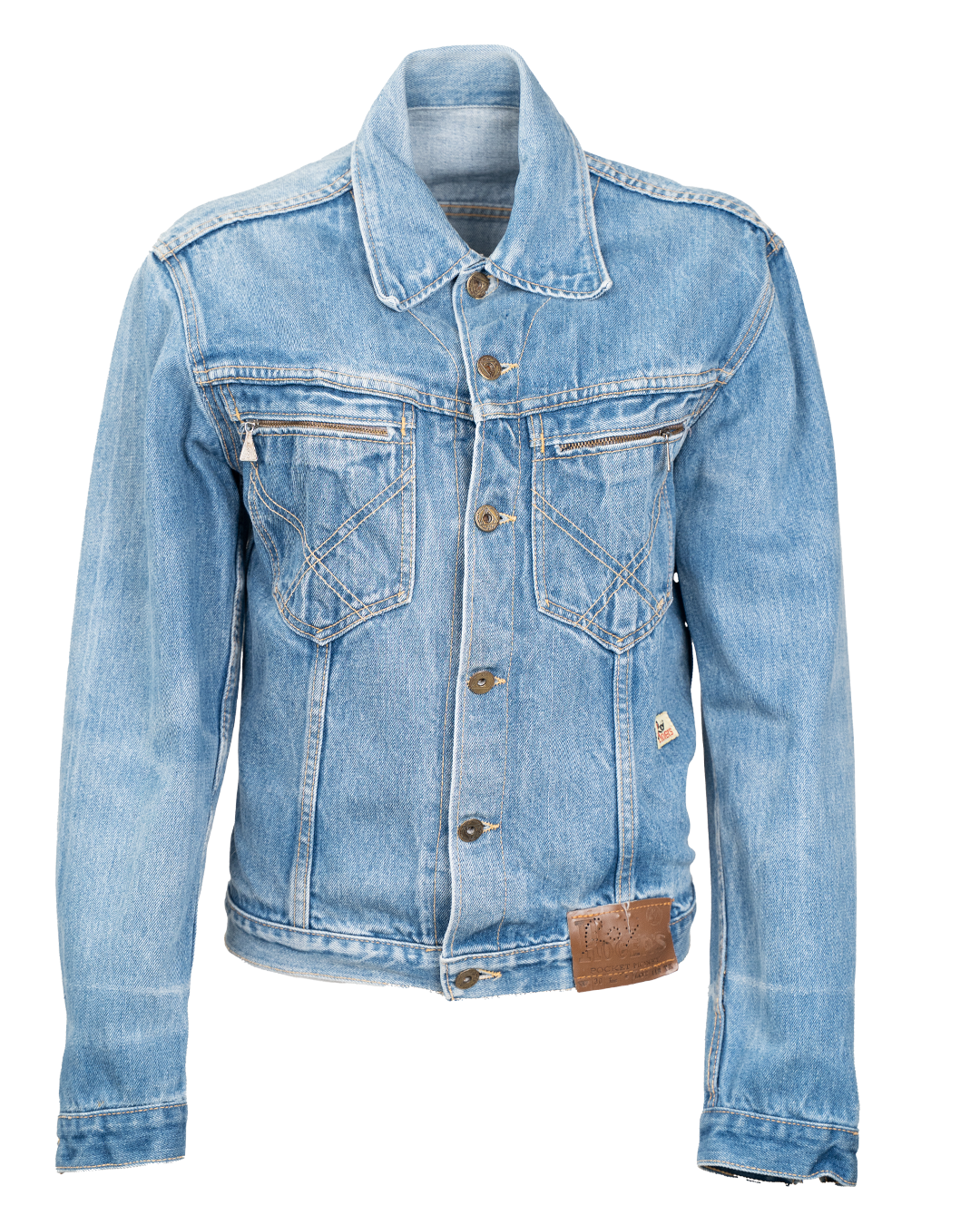 Giacca Denim Donna Roy Roger's Azzurra Stonewashed Vintage Anni 90 con Polsini Zip Made in Italy