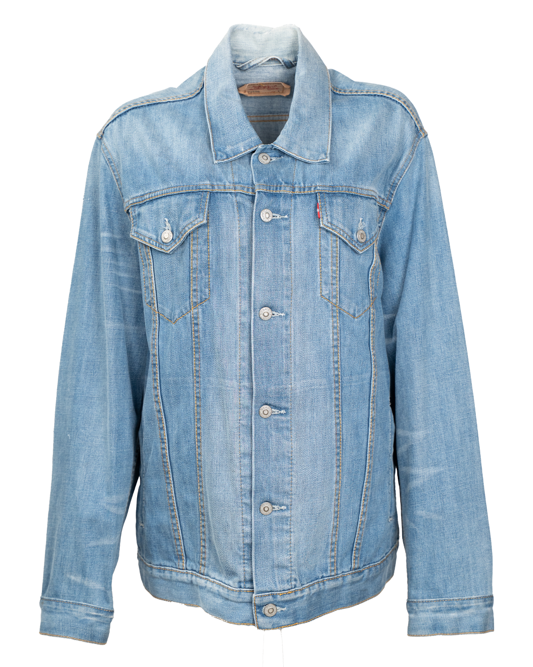 Giubbino di Jeans Uomo Levi's Blu Chiaro Vintage Anni 2000 Trucker Wash Vissuto