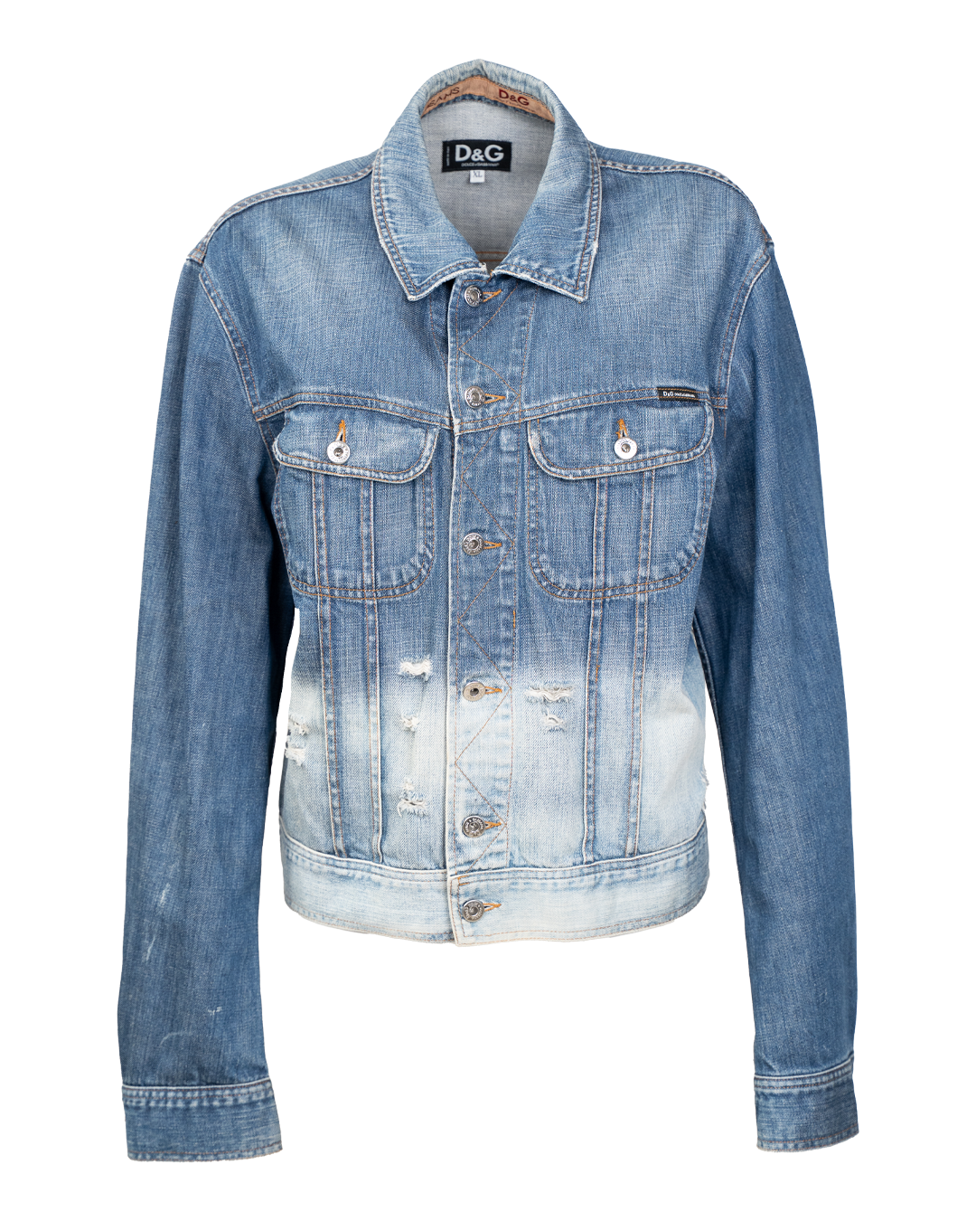 Giacca Denim Donna D&G Dolce & Gabbana Blu Distressed con Strappi e Sbiancature Vintage Anni 2000