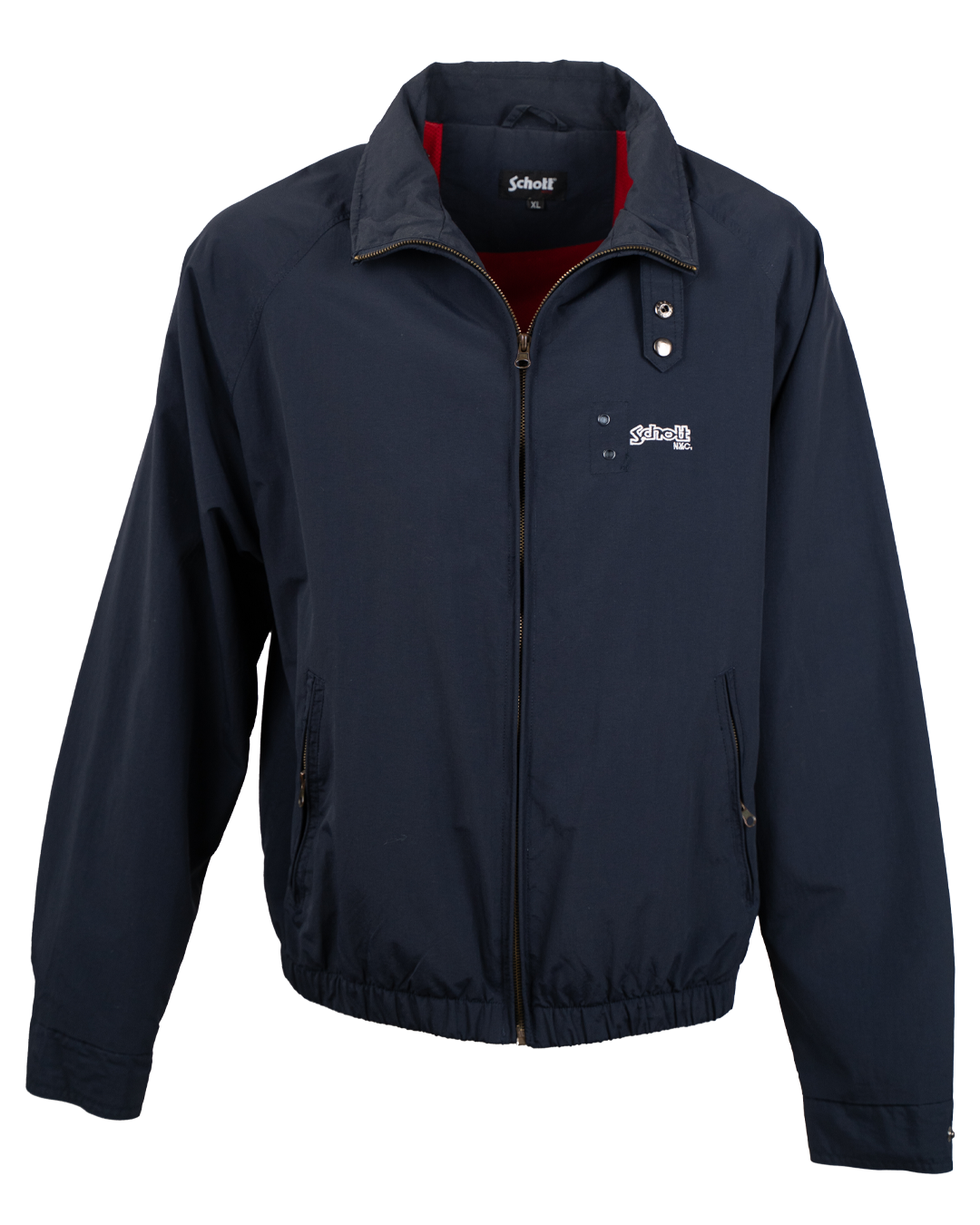 Giacca Uomo Schott NYC Blu Navy Nylon Harrington Yoke Posteriore Bottoni Ottone Vintage Anni 2000