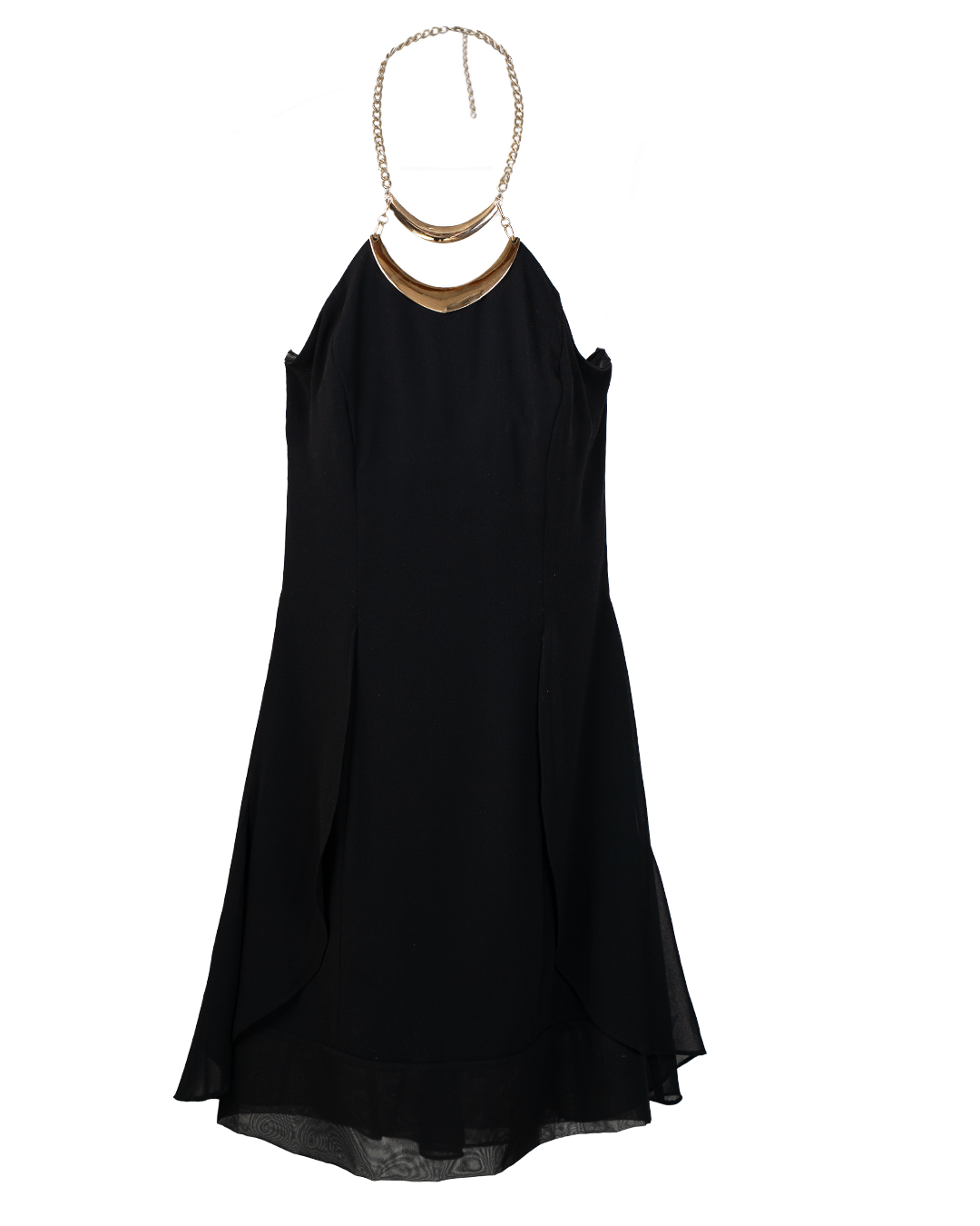Vestito Donna Marciano Nero Halter con Collana Dorata Integrata Vita Aderente